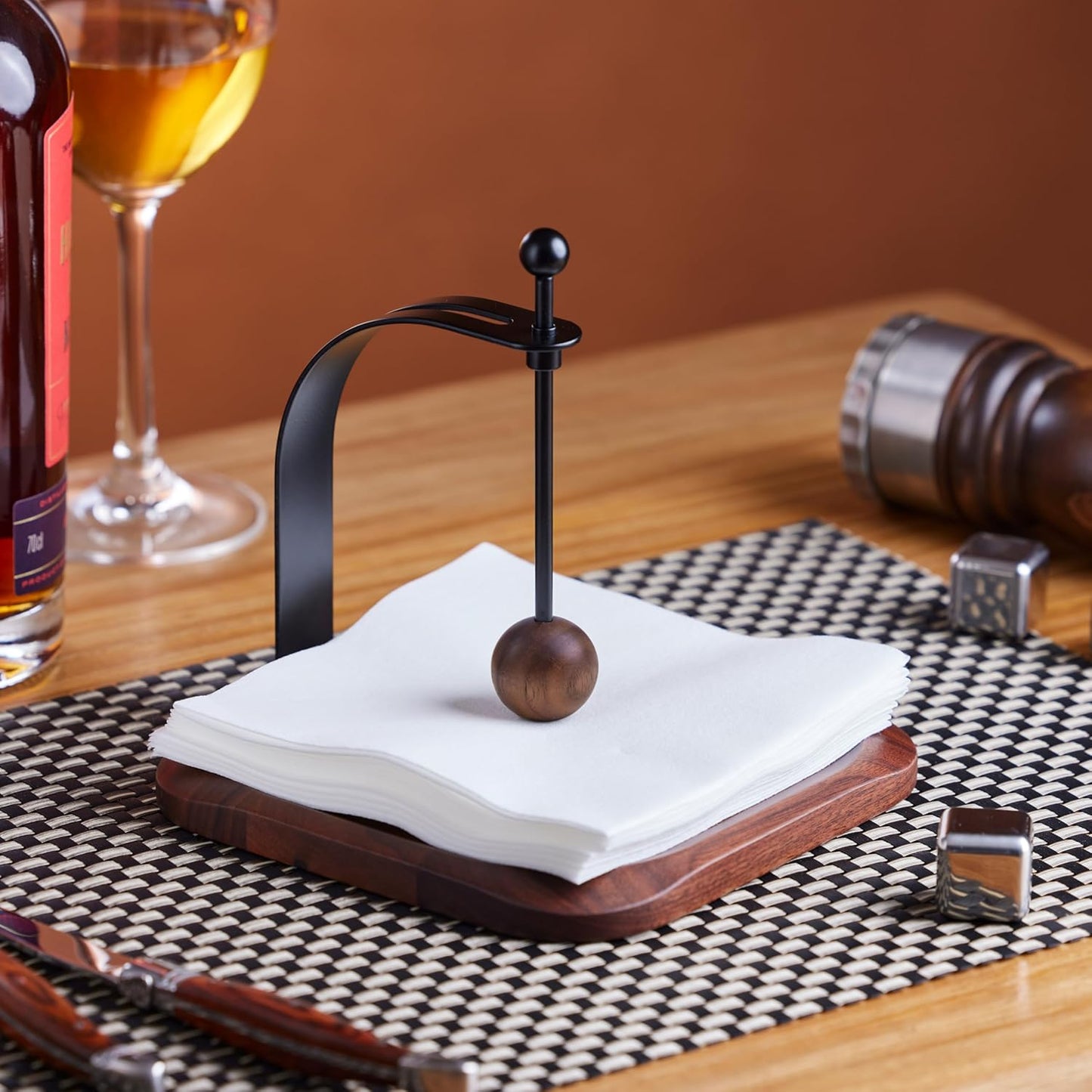 North American Black Walnut Napkin Holder Duty Solid Wood Tabletop Organizer Fits 5-7" Napkins Perfect for Table, Office, Restaurant, Home Decor Outdoor Use, Warm Gift Idea