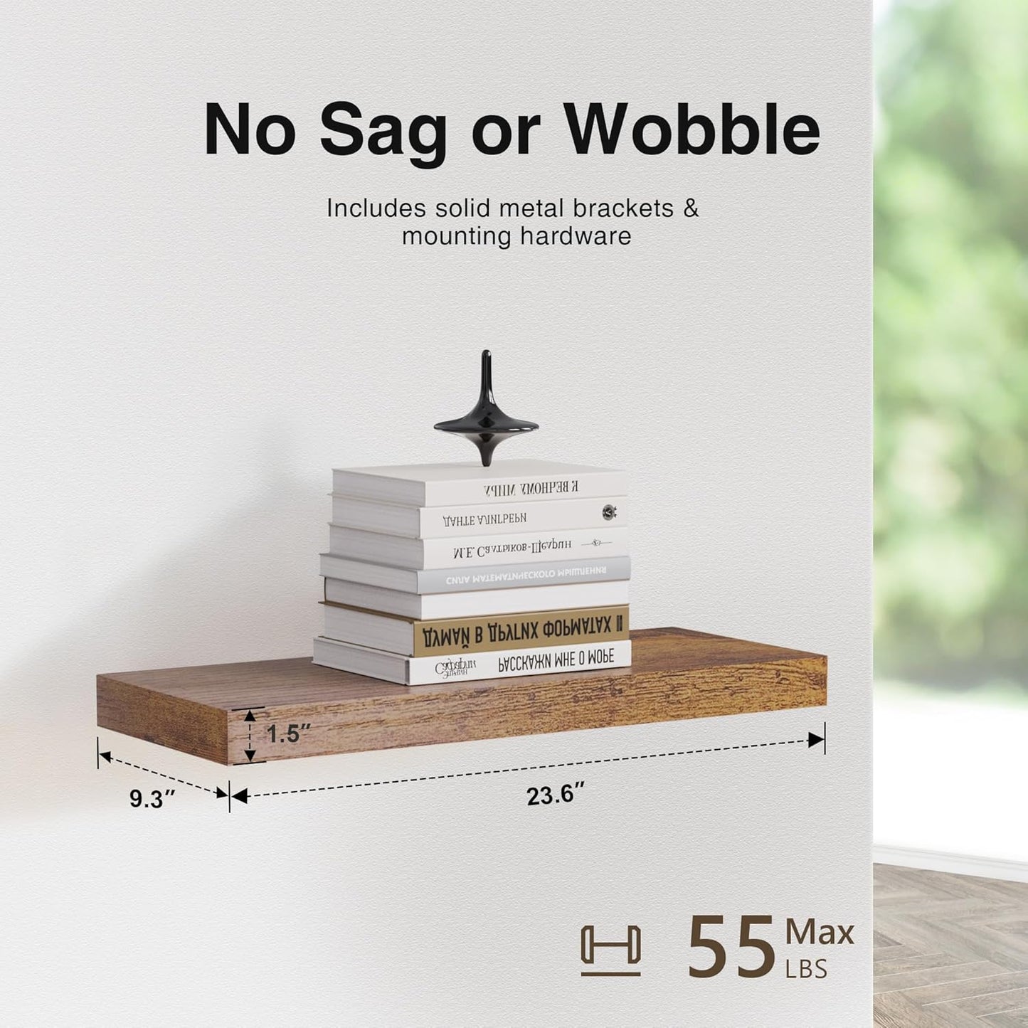 Colima 24" Modern Wood Floating Shelves, 2-Pack, 1.3" Thick, Wall Mounted, 50 lbs Capacity, Bedroom, Bathroom, Kitchen