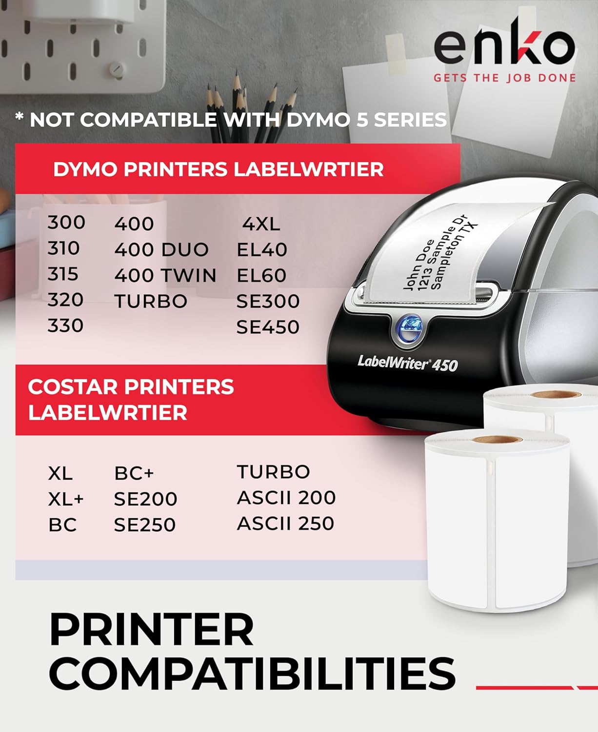 enKo Compatible Zebra 4x6 Label/Dymo Labels 1744907 (4 x 6) for Dymo Labelwriter 4XL Shipping Zebra Direct Thermal Printer (2 Rolls, 440 Labels)