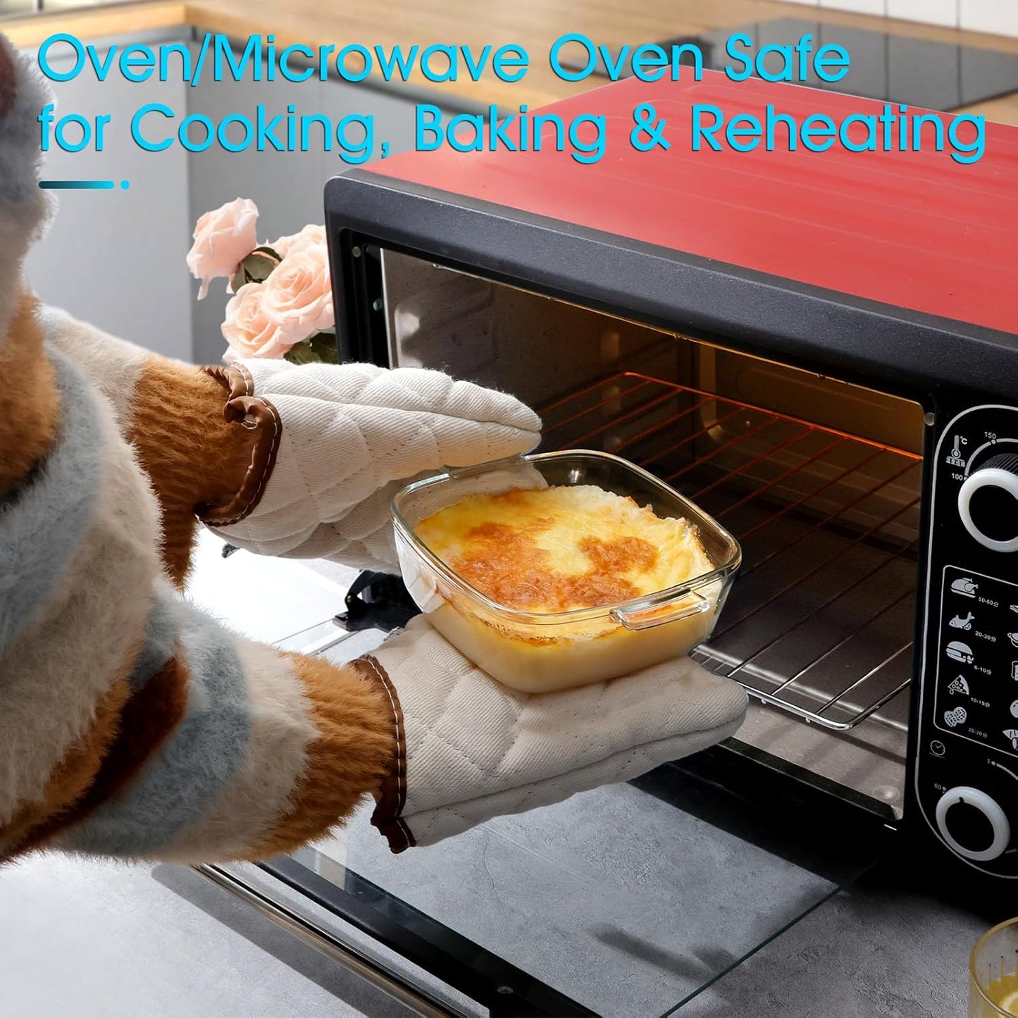 NUTRIUPS 0.8L Glass Casserole Dish with Lid Oven Safe Square Casserole Dish 5.9in Glass Microwave Bowl With Lid Microwavable Cookware (25oz-Mini)