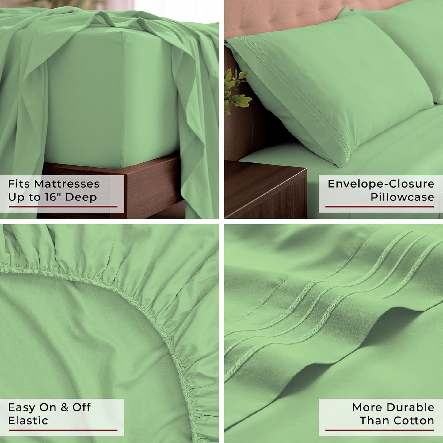 Mellanni King Sheets Set - 4 PC Iconic Collection Bedding - Hotel Luxury, Extra Soft, Cooling Bed Sheets - Wrinkle, Fade, Stain Resistant (King, Pistachio)