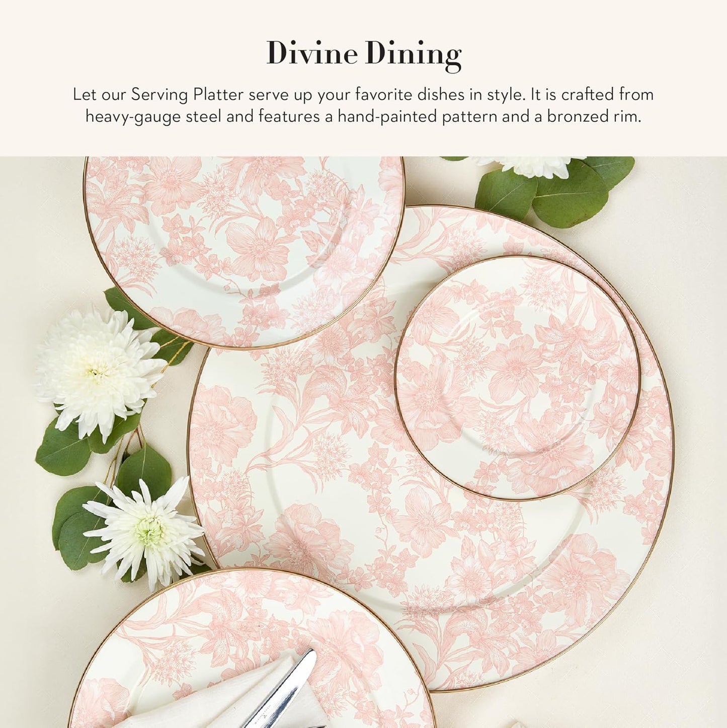 MACKENZIE-CHILDS Enamel Serving Platter, Decorative Serving Platter for Food, 16 Inches, Rosy English Garden