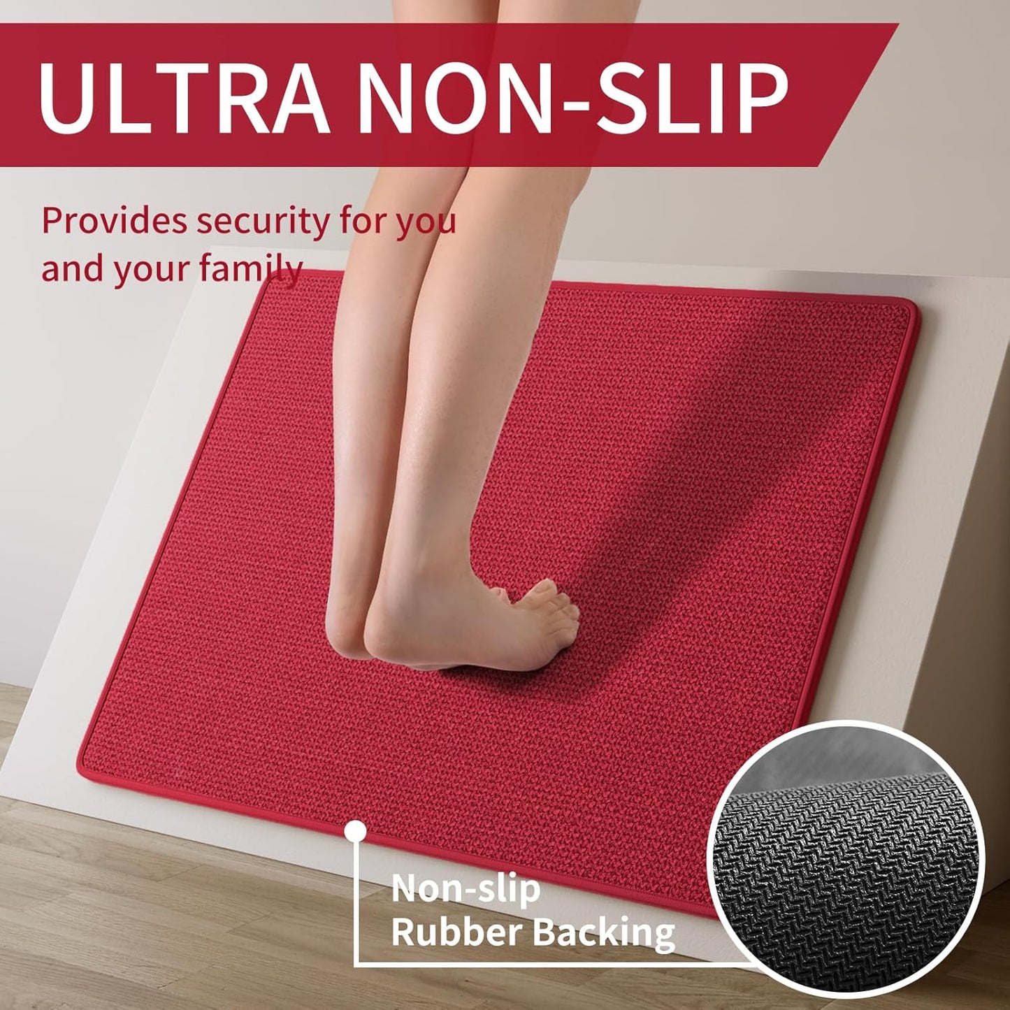 Kitchen Mats for Floor, Super Absorbent Kitchen Rugs Non Slip Washable, Soft Imitation Linen Braided Kitchen Runner Rug, Standing Mat Kitchens Sink Mat, Easy to Clean, Red 17x47