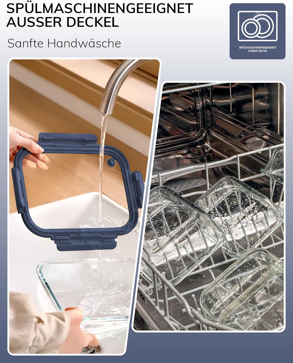 5-Pack Borosilicate Glass Containers with Tempered Lids, 35.2oz/4.4 Cup Airtight Meal Prep Set, Microwave/Freezer Safe (Blue)