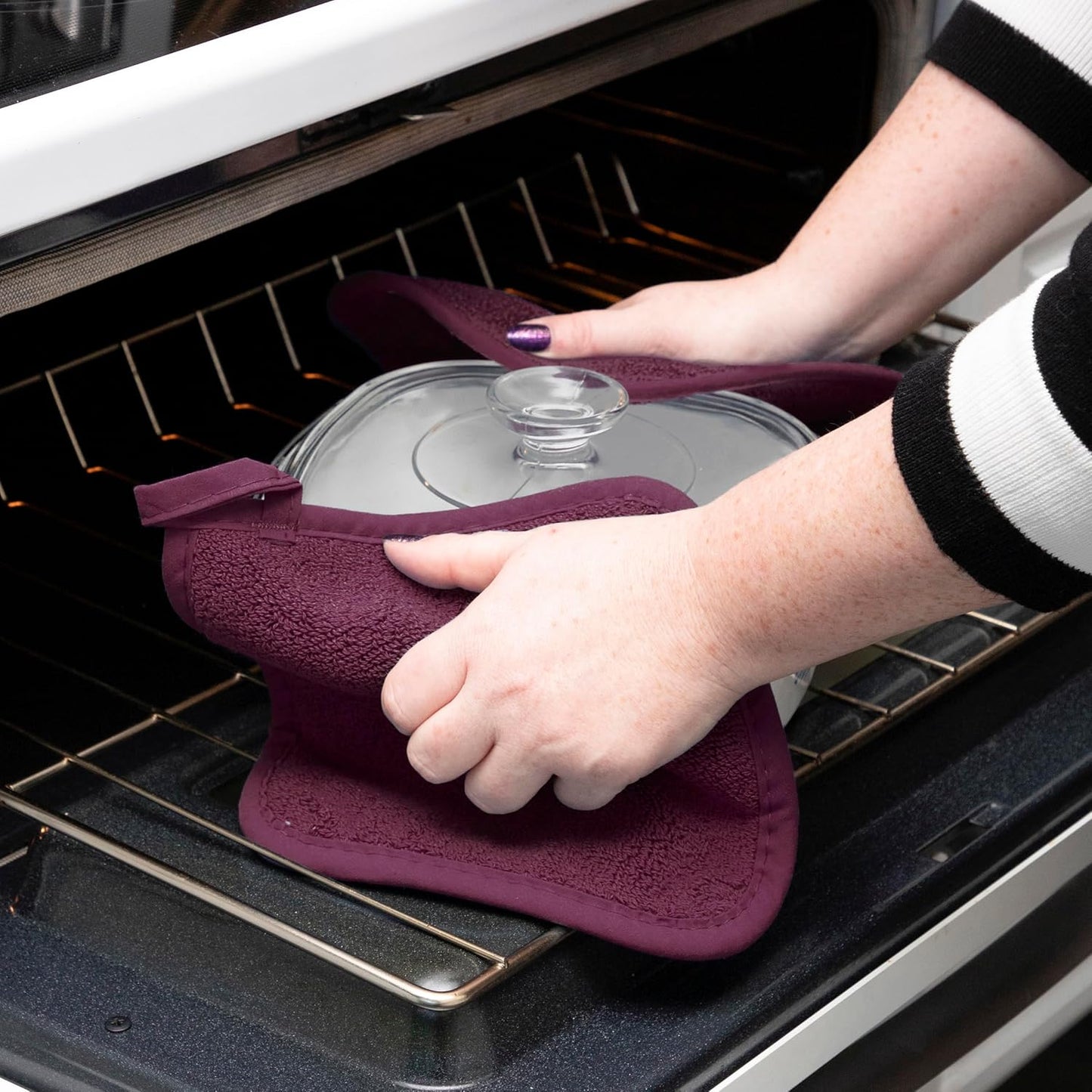 RITZ Terry Potholder & Hot Pad: Unparalleled Heat Resistant, Durable 100% Cotton – Ergonomically Designed for Optimal Grip – Easy-Care Machine Washable – 4-Pack, Beet