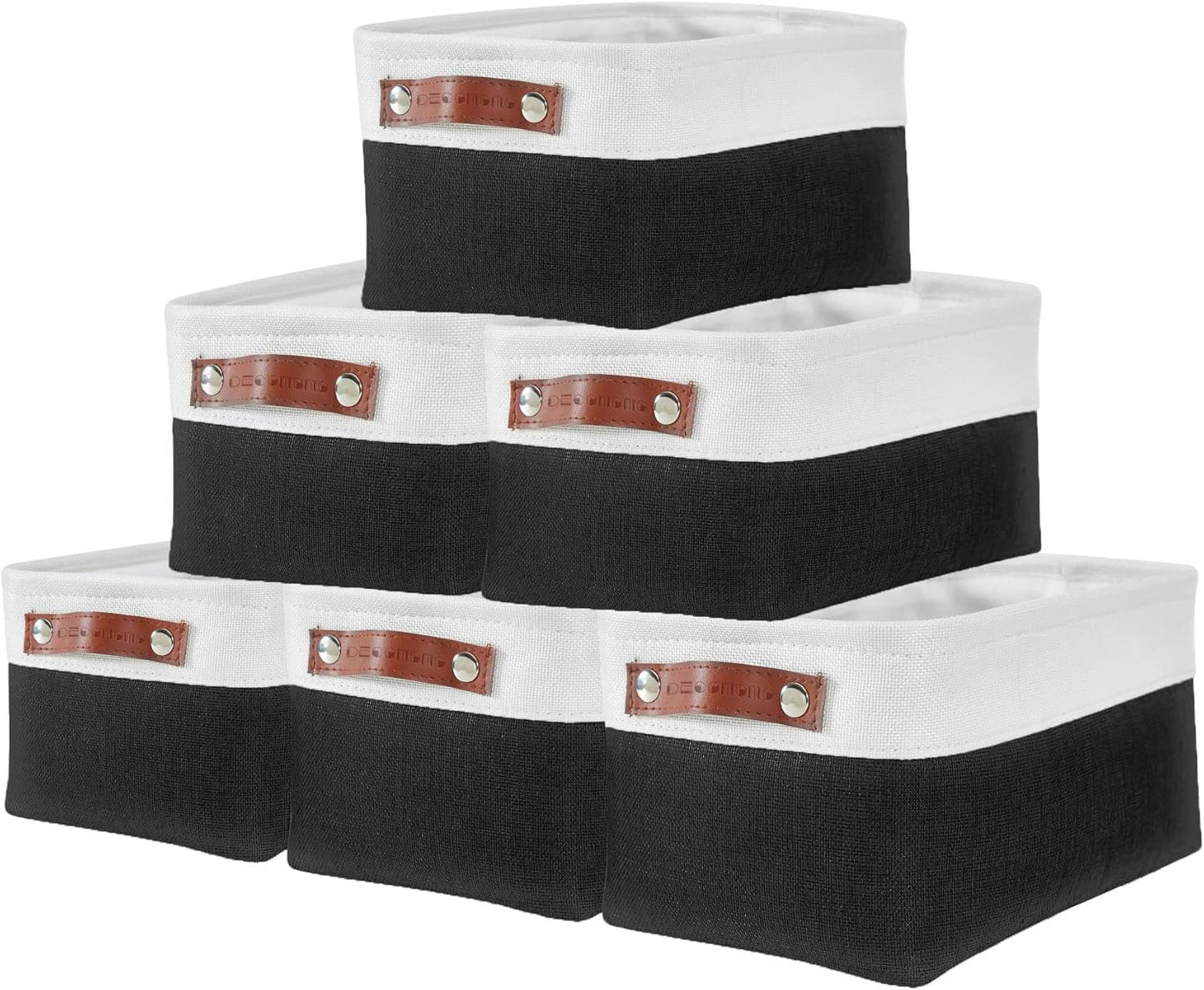 DECOMOMO Small Storage Basket, Closet Storage Bins, Baskets for Organizing Shelves (Black & White, Small - 6 Pack)