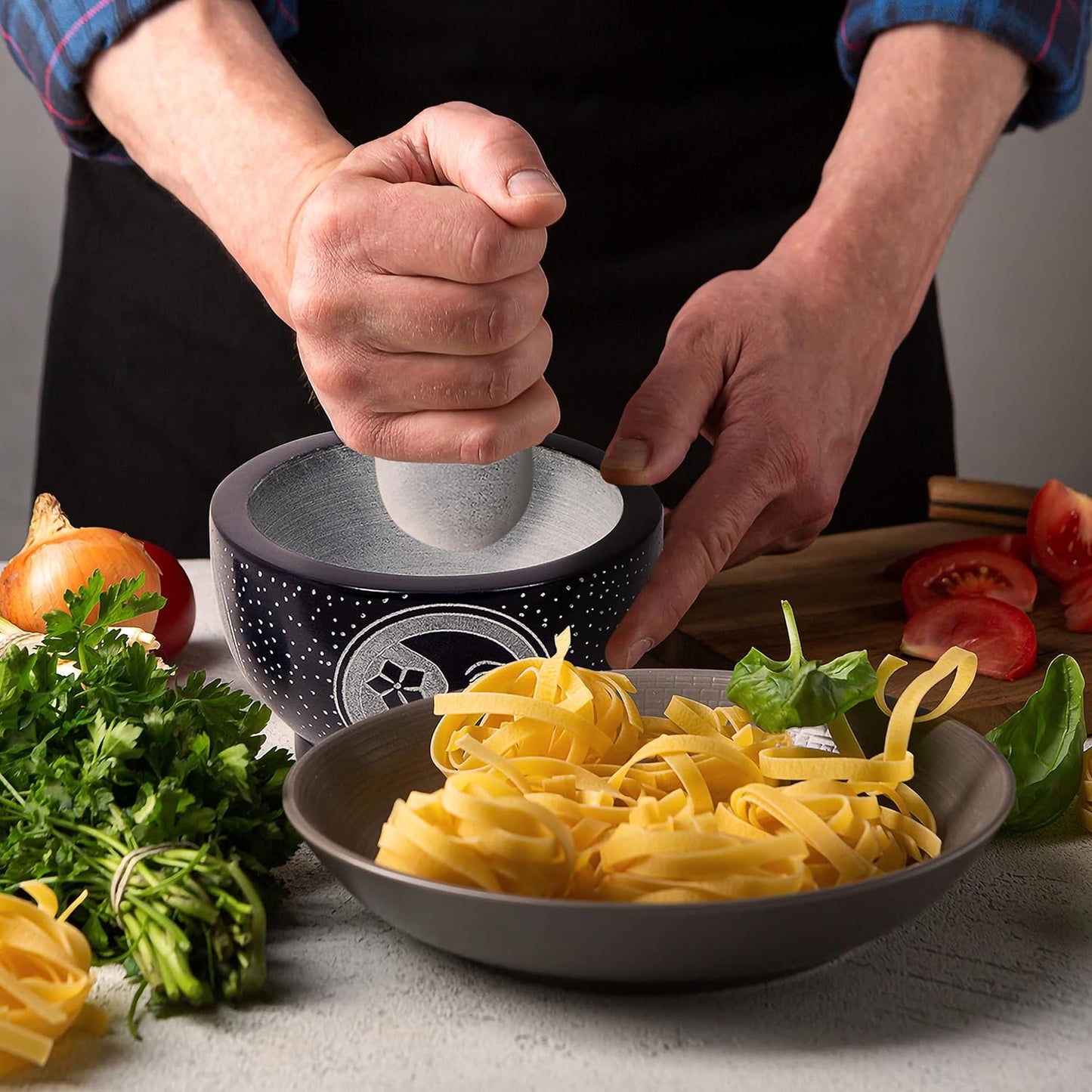 Mortar and Pestle, Made of Heavy Duty Polished Hard Stone, Natural Stone Grinder for Spices, Pastes, Herbs, Seasoning etc. (Moon Star)