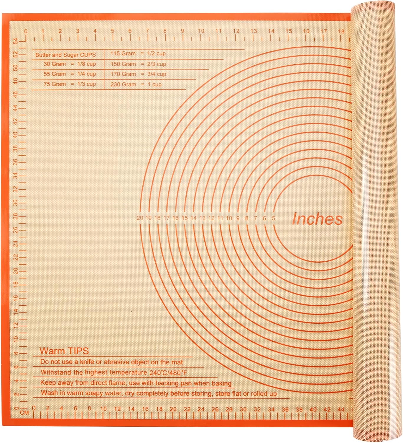 Non-slip Silicone Pastry Mat 34x26 Inch - Nonstick Baking Mat with Measurements, Perfect for Doug, Pastry, Pie Crust, Fondant, Pasta, Pizza Mats