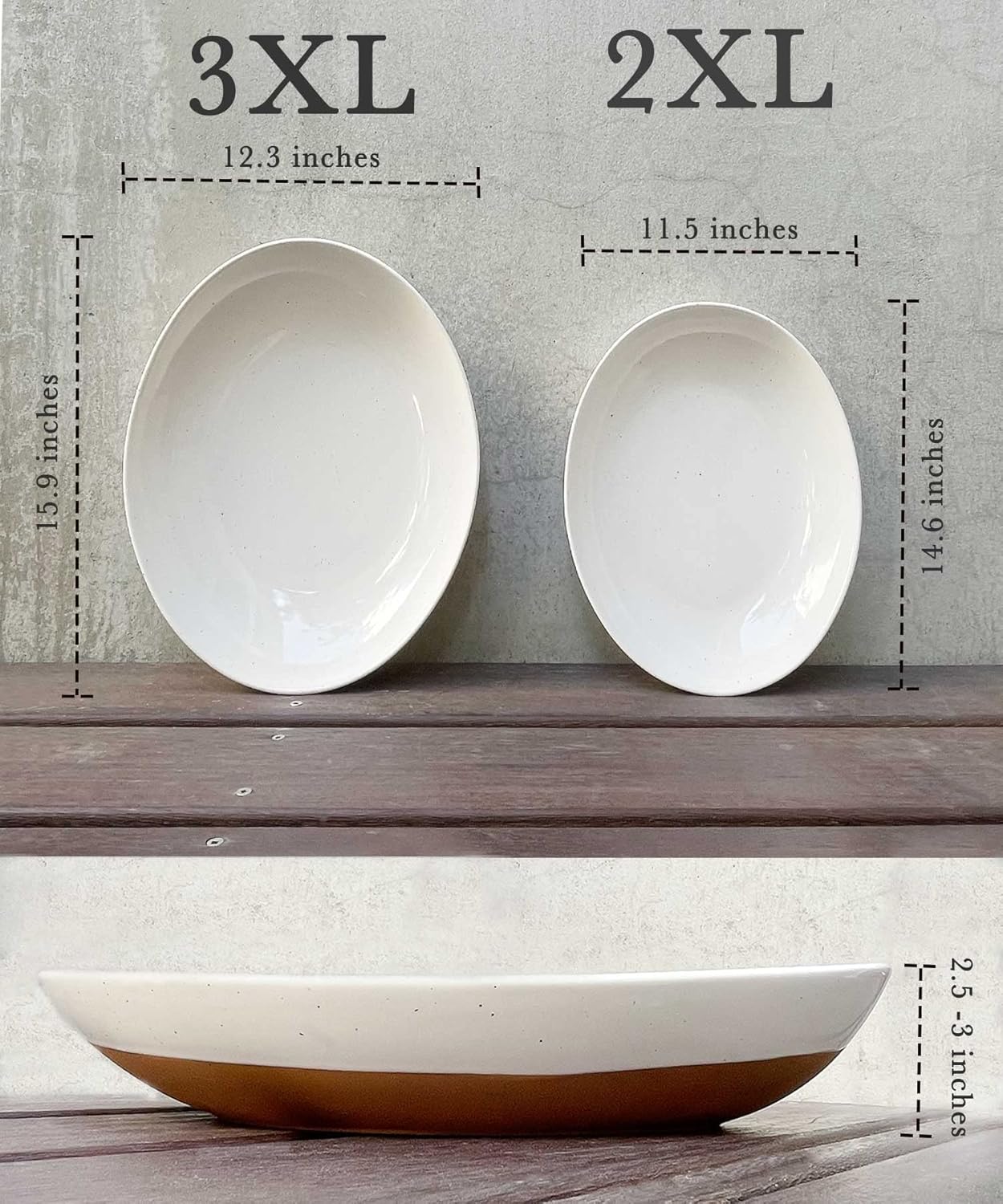 Mora Ceramic Large Serving Bowls- Set of 2 Oval Platters for Entertaining. Modern Kitchen Dishes for Dinner, Fruit, Salad, Turkey, etc. Oven, Dishwasher Safe, 110/80 oz, 16" / 14.6" - Vanilla White