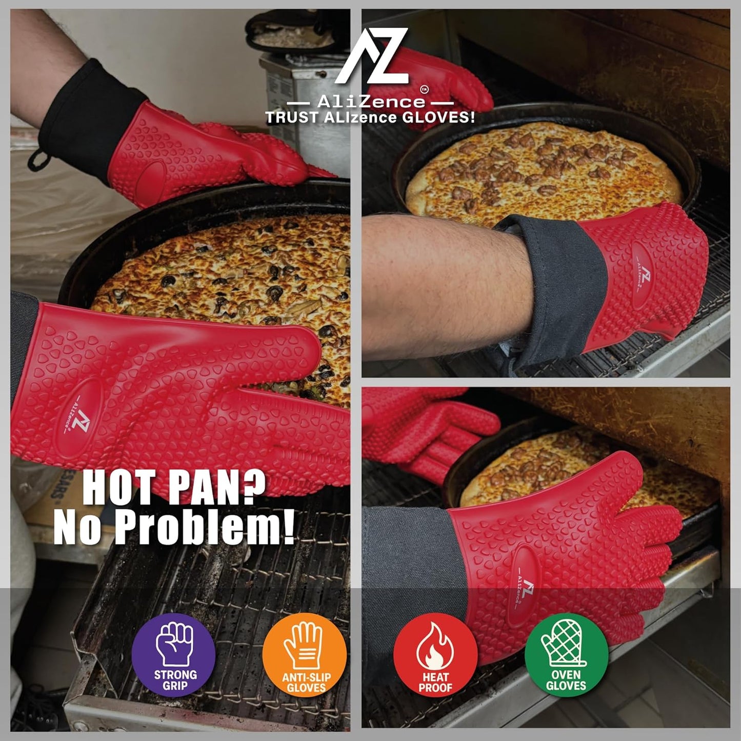 Silicone Smoker Oven Gloves & BBQ Set – Extreme Heat Resistant, Waterproof Oven Mitts, Mini Gloves, Hot Pads & Pot Holders for Cooking, Grilling, Baking, Extra Soft, Superior Value 6 pc Set. (Red)