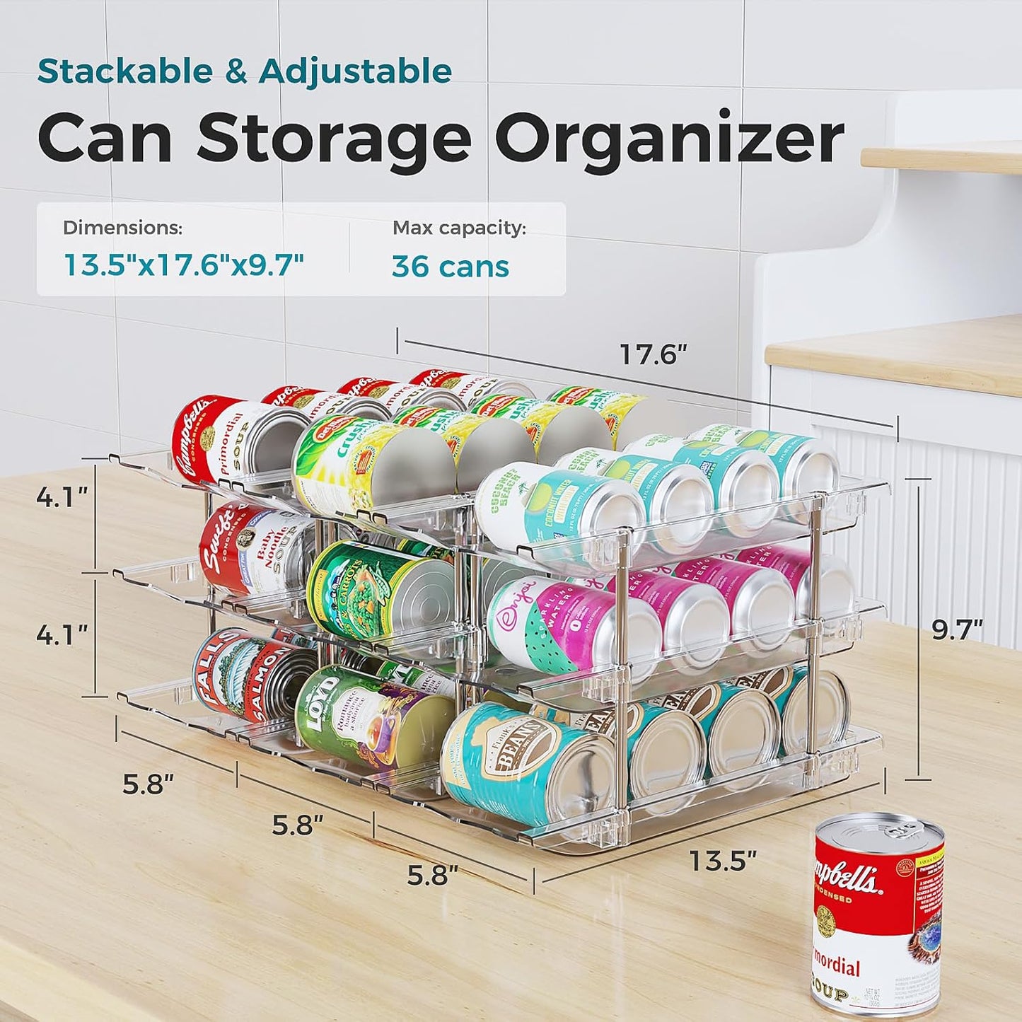 Can Organizer for Pantry, 3 Tiers Can Storage Rack, up to 36 Cans Food Holders for Fridge, Cabinet and Pantry Organization