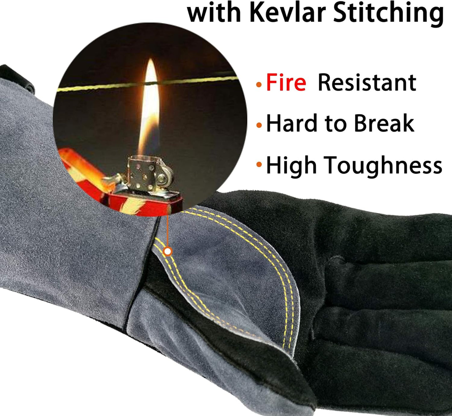 16 Inches,932℉,Leather Welding Gloves extra Large, Heat/Fire Resistant,Mitts for BBQ,Oven,Grill,Fireplace,Tig,Mig,Forge,Baking,Furnace,Stove,Pot Holder,Animal Handling Glove. XL, Black-gray