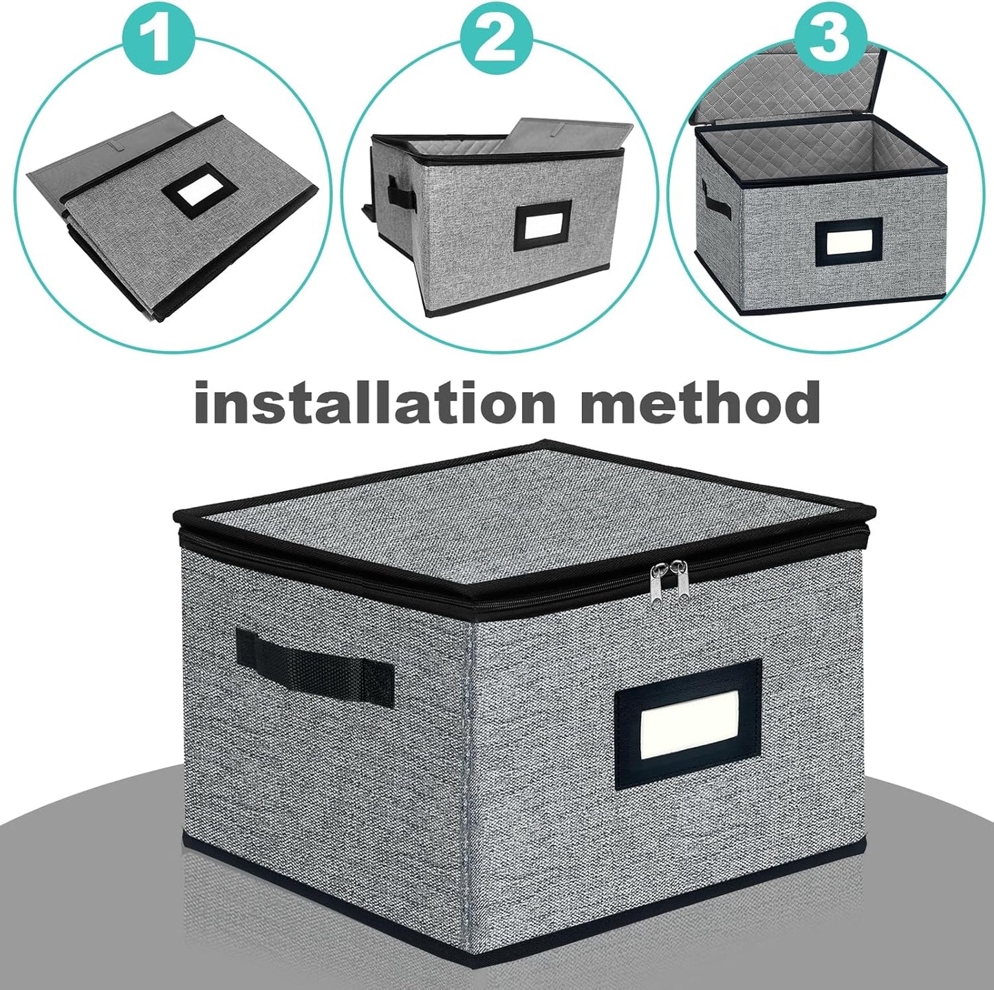 homyfort China Storage Containers - Dinner Plate Storage with Lid, Handles, Hard Shell Dinnerware Protectors for Moving Bowls, Saucer, Padded Protective Storage, 12x12, 2 Pack