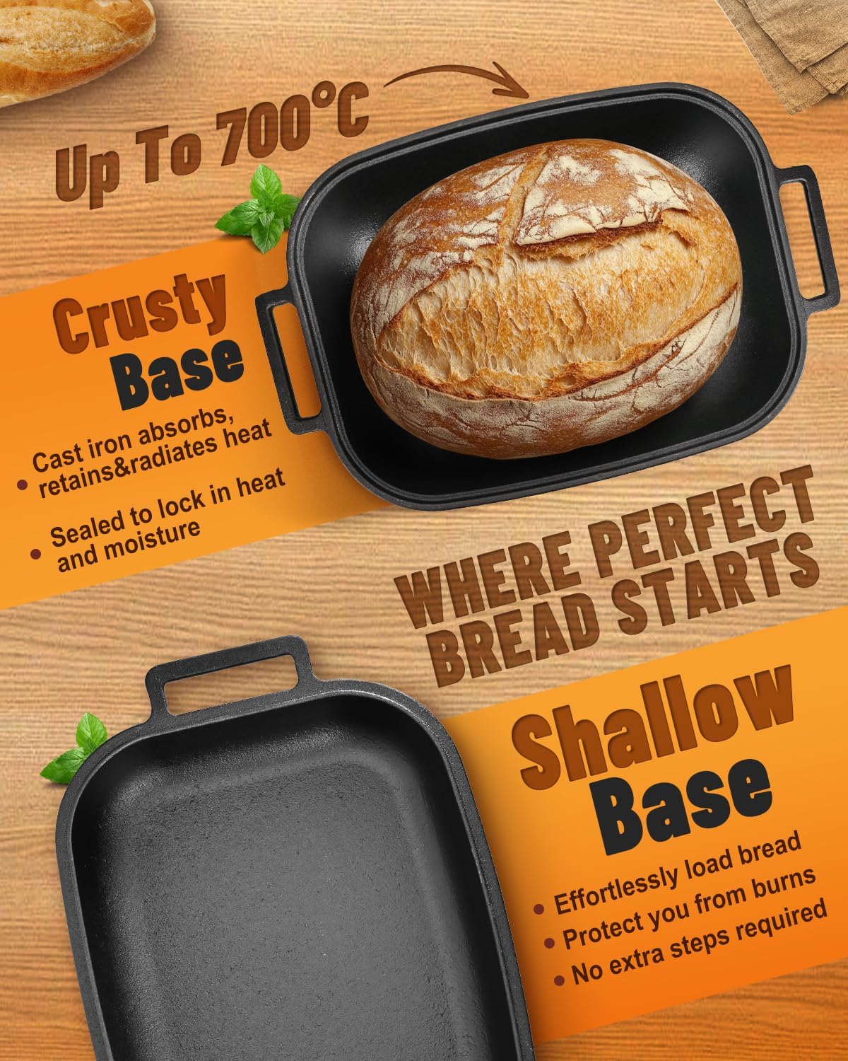 Cloche Loaf Dutch Oven, Pre-Seasoned, 9.5QT, 13 LBS Heavy Duty, Non-Stick, Large Bread Loaf Pan, Oval Cast Iron Bread Pan With Lid, Cloche Homemade Loaf Pan, Sourdough Artisan Bread Baking Pan