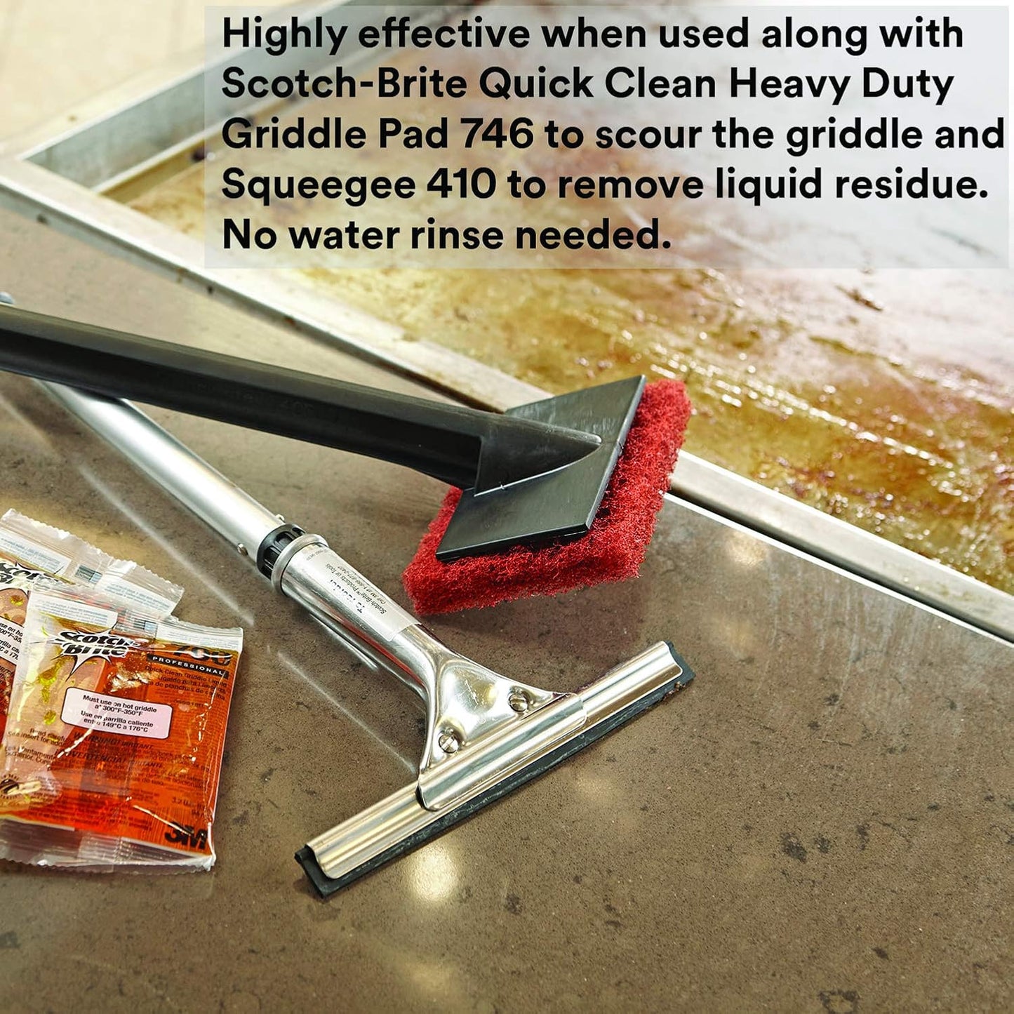 3M Scotch-Brite Griddle Cleaning, Quick Clean Liquid 700-40, 3.2 Oz Packet, 40/Pack, Heavy Duty, Cleans in 3-5 Minutes, for Baked on Food and Cooking Oils, Use on Hot or Cool Griddle