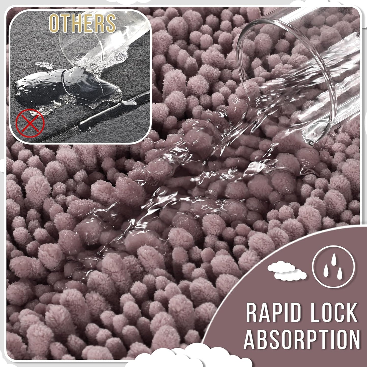 Yimobra Bathroom Rugs Non Slip Washable 32x20 Inch - Ultra Soft Absorbent Chenille Bath Mat, Quick Dry Shaggy Floor Carpet for Tub Shower, Mauve Home Decor Accessories