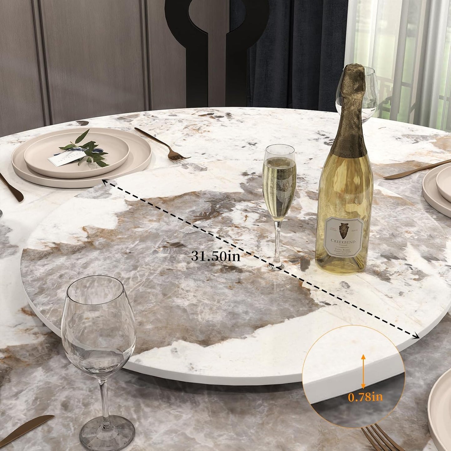 31.5" Lazy Susan for Table Top Sintered Stone Rotating Serving Tray for Dining Table, Kitchen Lazy Susan Organizer Spinning Rotating Food Server Party Centerpieces