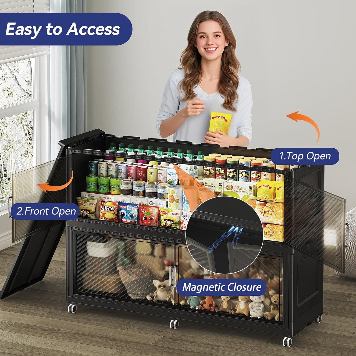 320GAL Extra Large Storage Bins with Lid, 1280QT Plastic Stackable Storage Bins with 6x Wheels, Collapsible Closet Organizer and Storage Drawer Cabinet for Living Room Office Dorm, 4Pack Black