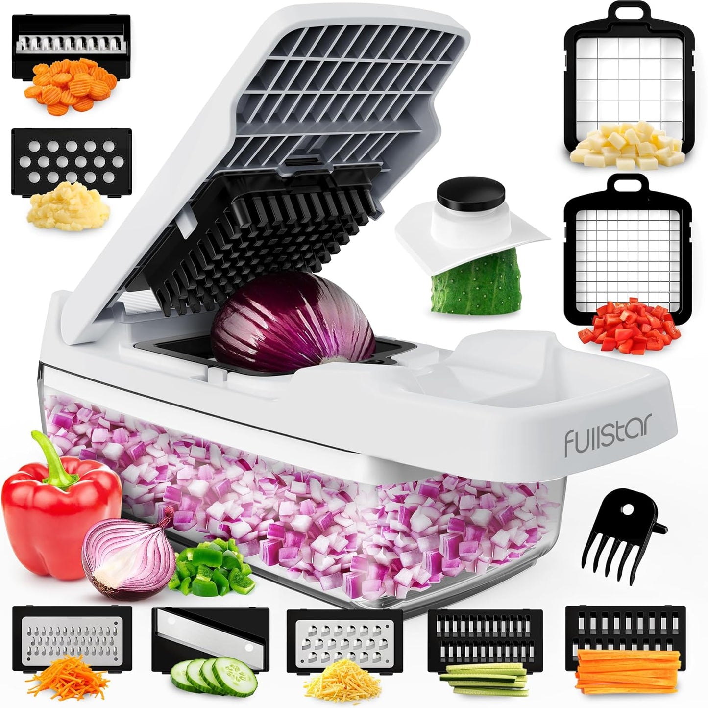 Fullstar Vegetable Chopper & Mandoline Slicer for Kitchen - Food Chopper with Container, Cheese Grater, Home Essentials & Kitchen Gadgets (Lite - 9 in 1)