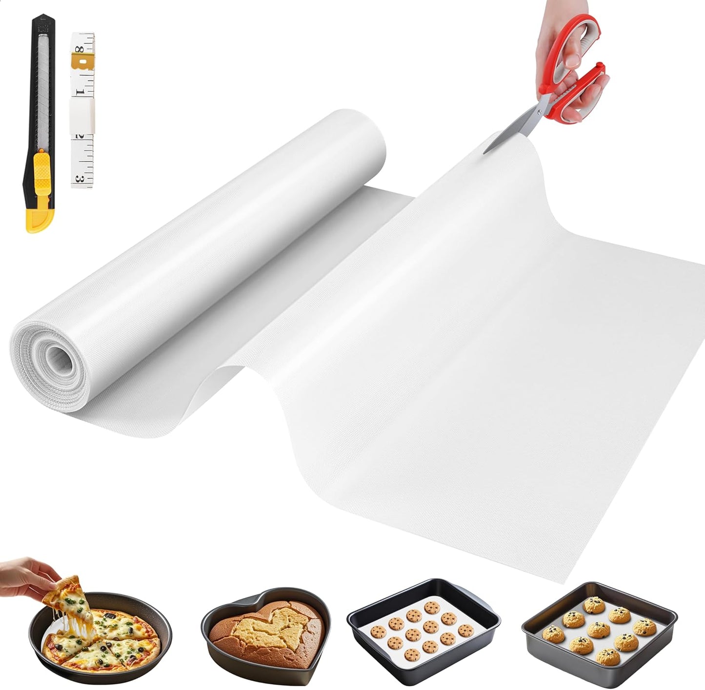 Silicone Baking Mat, 24 IN x 6 FT Free Cutting Baking Sheet,Non-Stick Reusable Dough & Pastry Mat,Non-Slip Silicone Mat Roll for Air Fryer Liner,Freeze Dryer,Oven Baking Pan,Kitchen Counter
