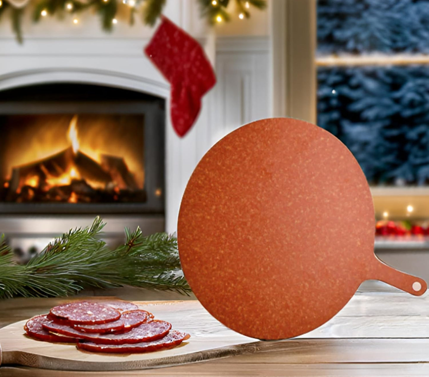 Pizza board 20"X16"Round Cutting Board Cutting Boards Wood For Kitchen with Handle Pizza Peel