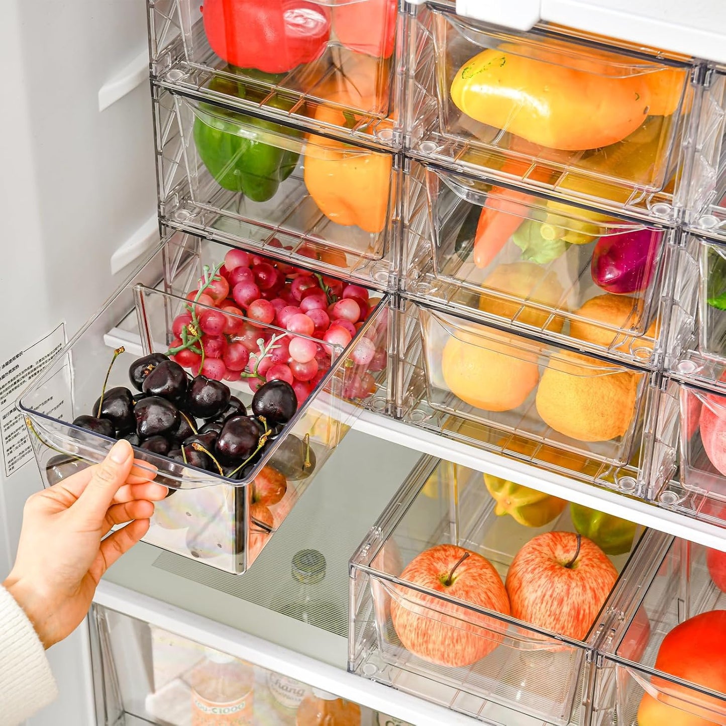 6Pack Pantry Organizers and Storage,Clear Stackable Kitchen Storage Organizer,Foods Organizer Bins with Handles, Easily Assemble for Bathroom, Kitchen, Refrigerator, Pantry, Cabinet, Closet