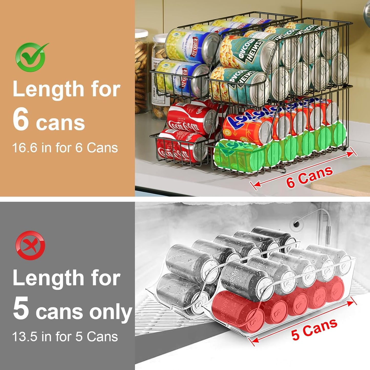 4-Tier Stackable Can Rack Organizer for Kitchen Pantry,Max Can Storage Holder,Durable Can Dispenser & Canned Goods Organizer for Fridge,Hold More 44 Cans, for Various Ounces of Canned Food Soda Drinks