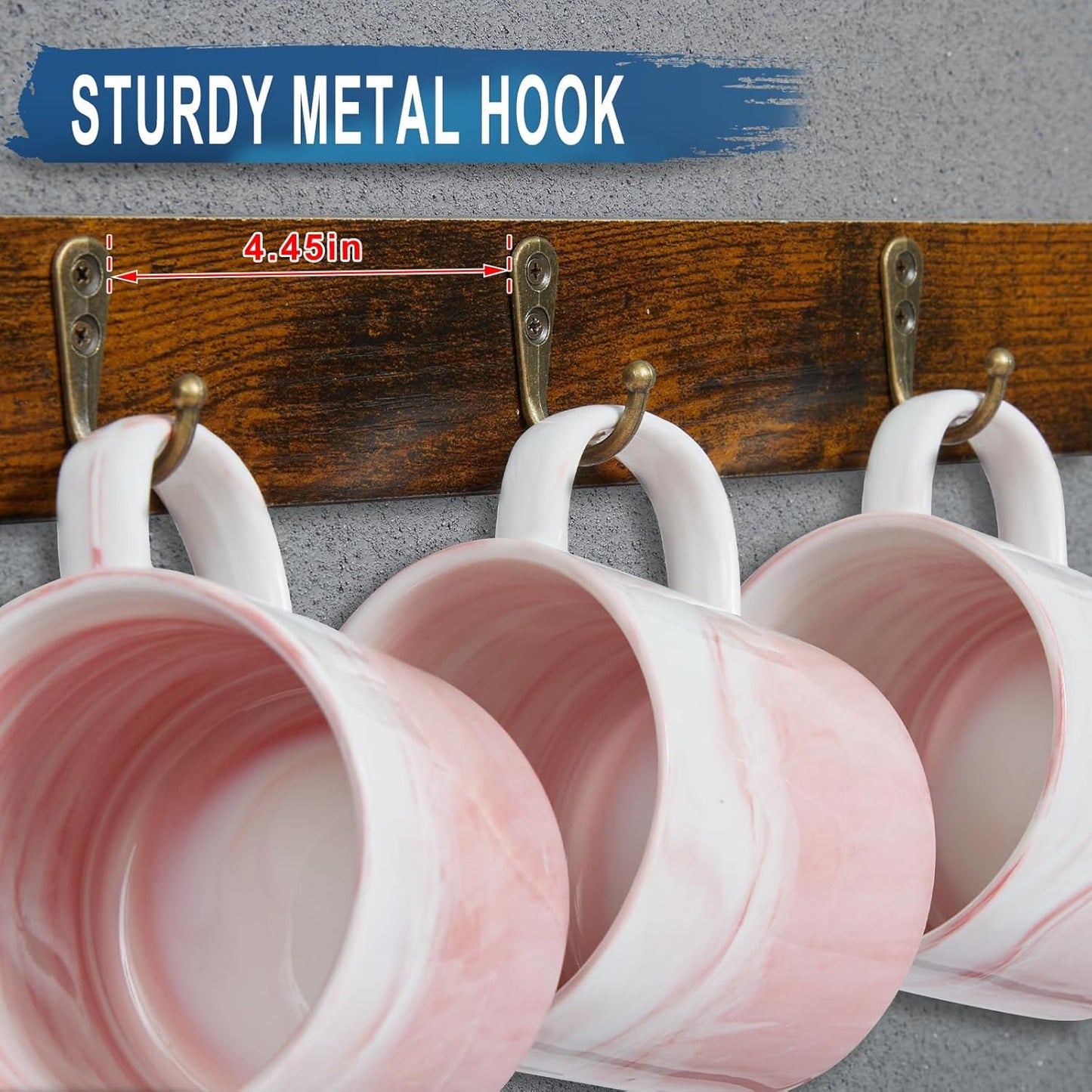 Rustic Wood Coffee Mug Rack - Wall Mount Cup Holder Shelf Storage for Kitchen, Home, Bar, Office (4 Pack, Holds 32 Mugs)