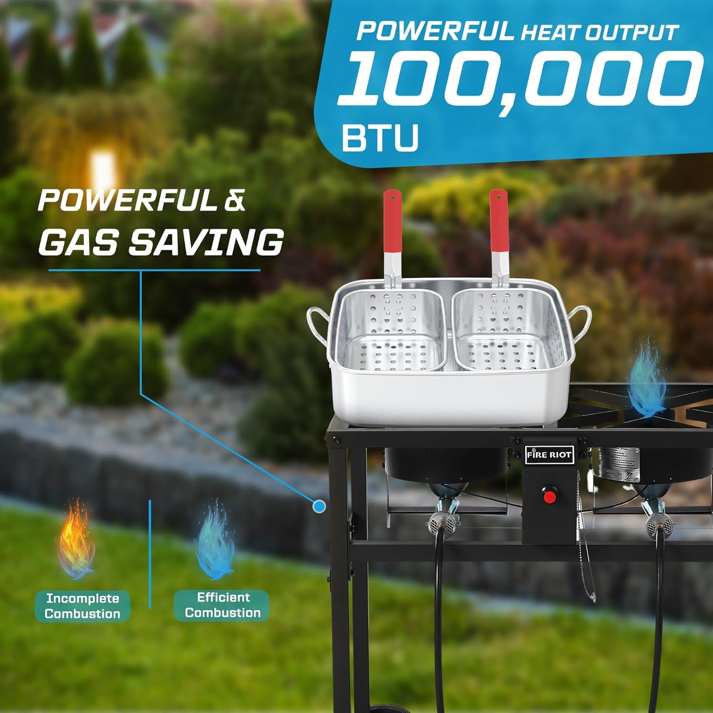 Deep Fryer with Double Burner Propane Stove Outdoor - 2-18QT Aluminum Pots & Frying Baskets- Perfect for fish fryers, Wings, Fries, Cajun Fry