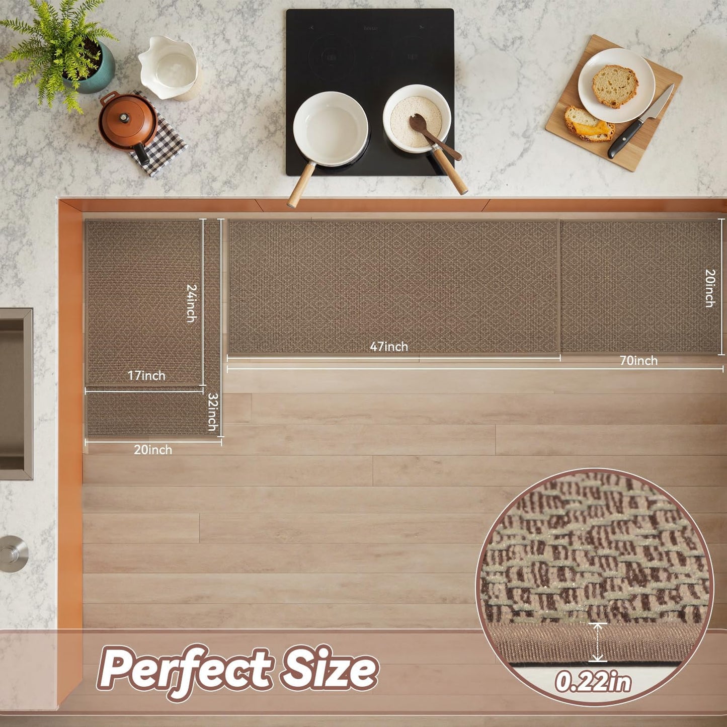 PADOOR Kitchen Runner, Rubber Backed Kitchen Runner Rugs Non Skid Washable, Super Absorbent Kitchen Mats for Floor Front of Sink, 20"x70" Brown