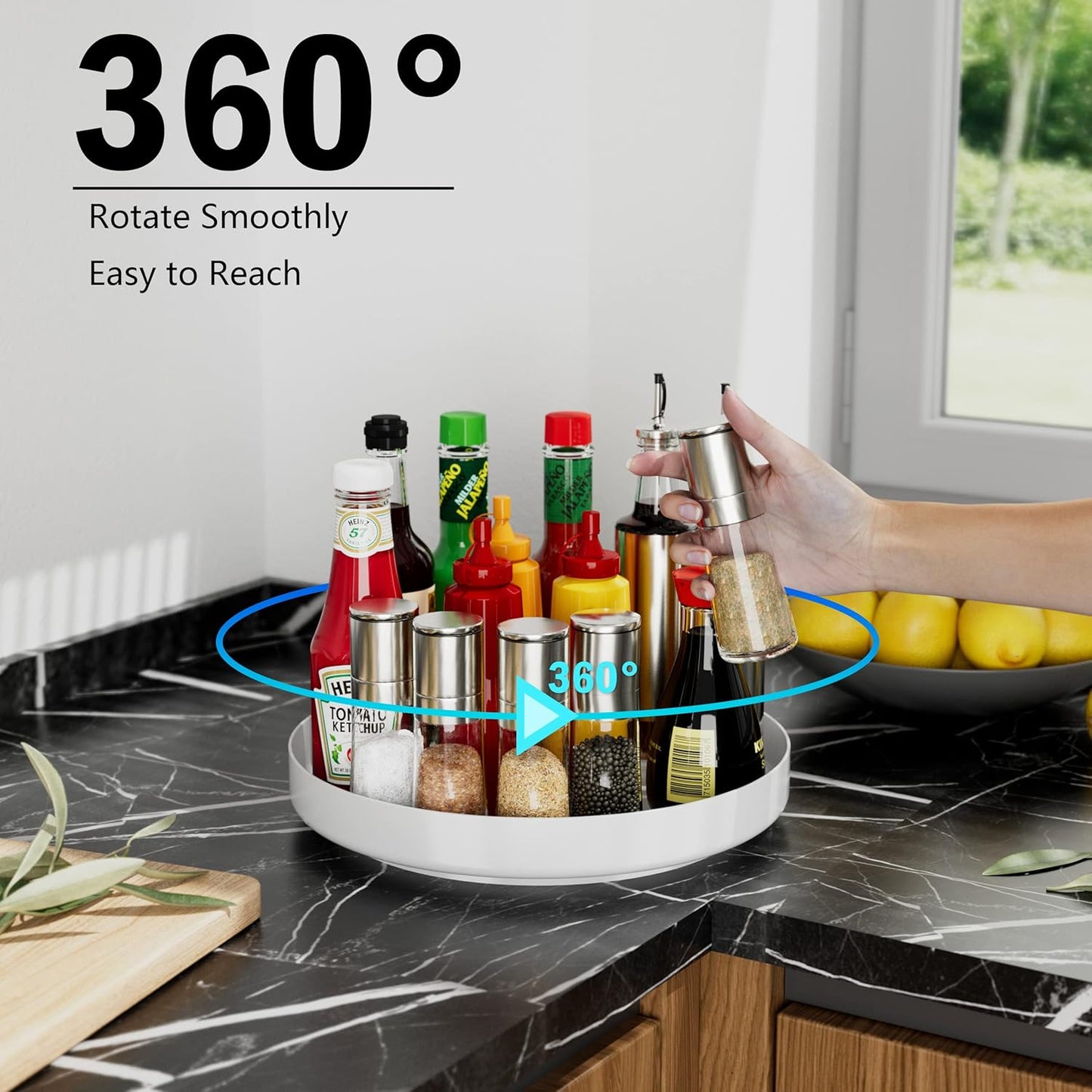 Ovicar Lazy Susan Cabinet Organizer - 11 inch Metal Turntable Lazy Susan for Kitchen Spice Rack Pantry Cupboard Bathroom Countertop Refrigerator Table Storage, White