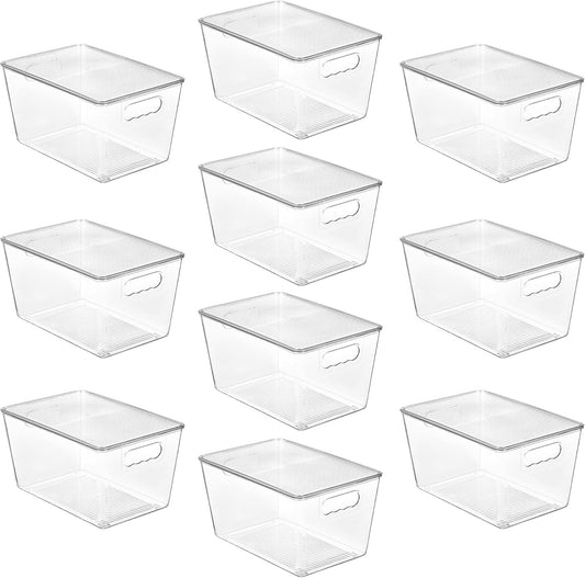 Vtopmart 10 Pack Clear Stackable Storage Bins with Lids, Large Plastic Containers with Handle for Pantry Organizer and Storage,Perfect for Kitchen,Fridge,Cabinet, Closet,Bathroom Organization