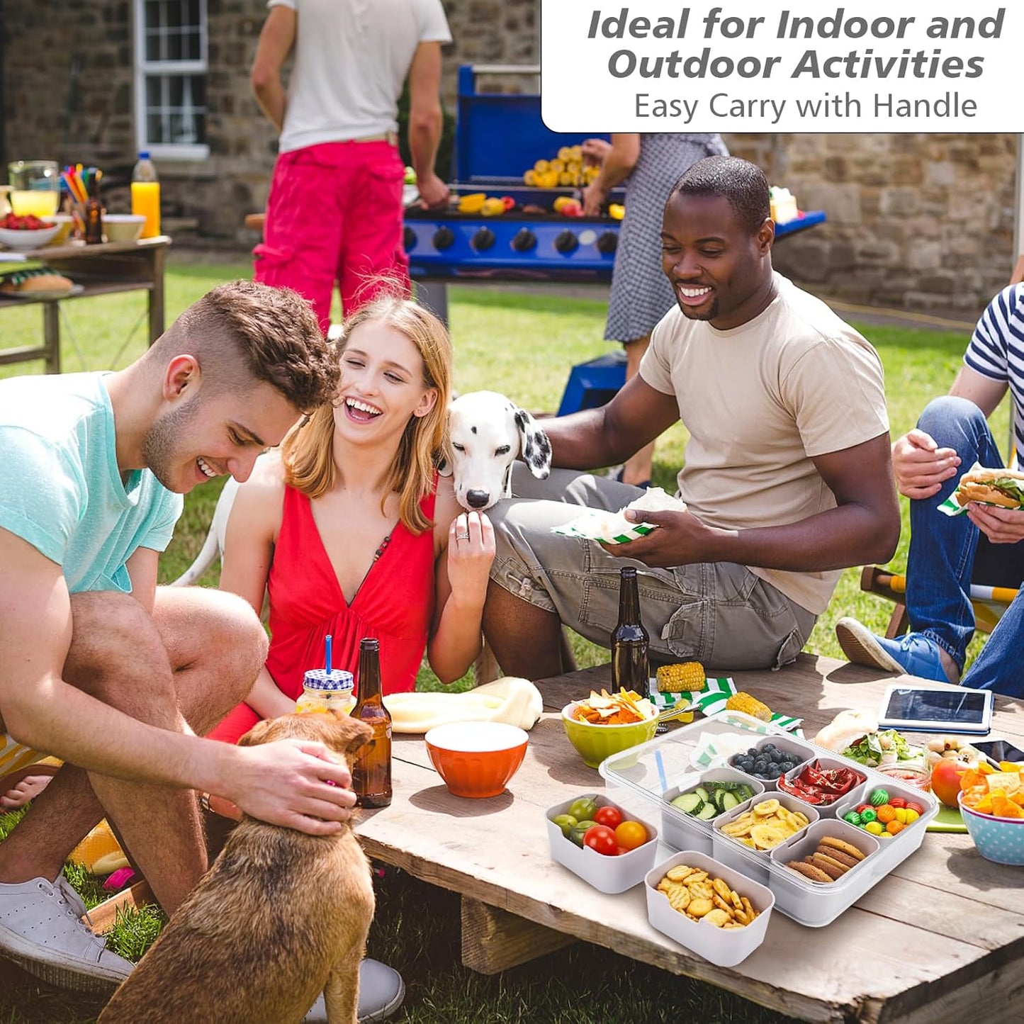 shopwithgreen 2Pcs Snackle Box Container, Divided Serving Tray with Lid and Handle, Snack Box Container Food Platter Charcuterie for Party, Veggies, Snack, Fruit, Nuts, Entertaining, Picnic,Gray