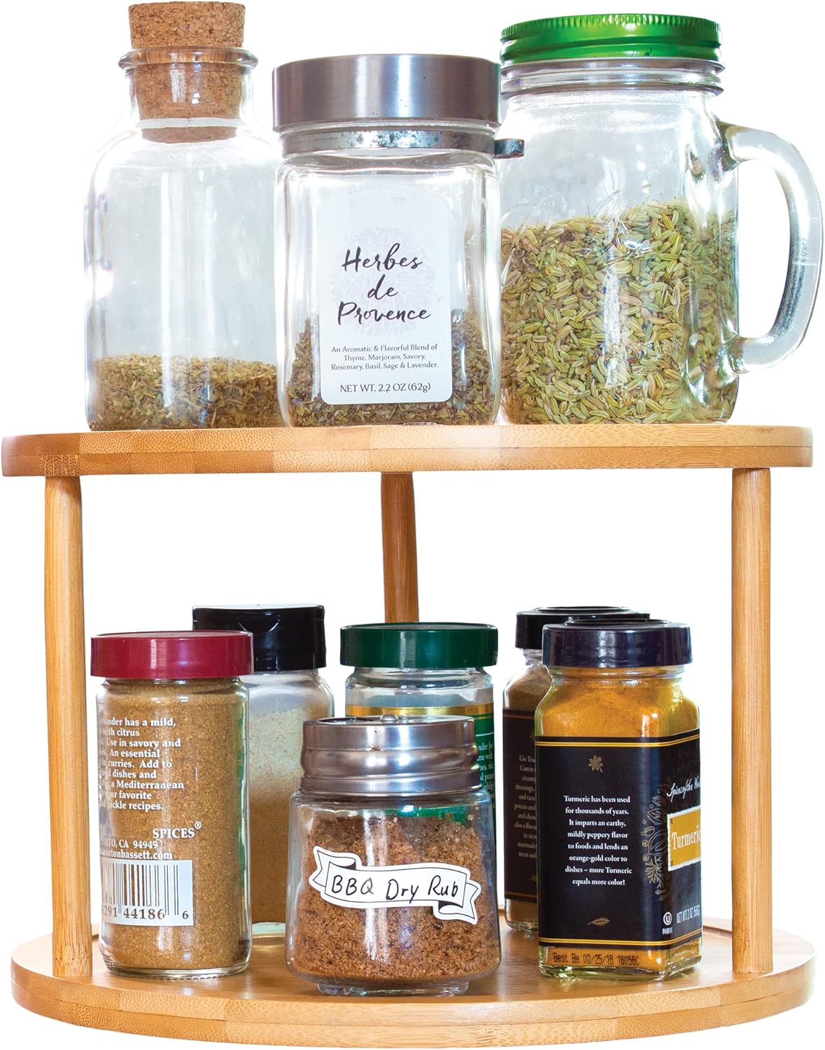 TB Home Two-Tier Bamboo Wood Lazy Susan Organizer Kitchen Turntable for Cabinet, Table or Pantry Organization