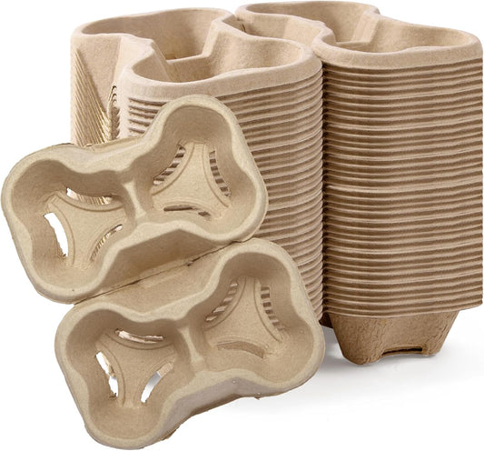 Tearable 4 to 2 Cup Drink Carrier - Biodegradable Convertible Cup Holder for Hot/Cold Beverages (8oz-32oz) - Pulp Fiber to Go for Restaurants, Takeout/Delivery (100 Pack)