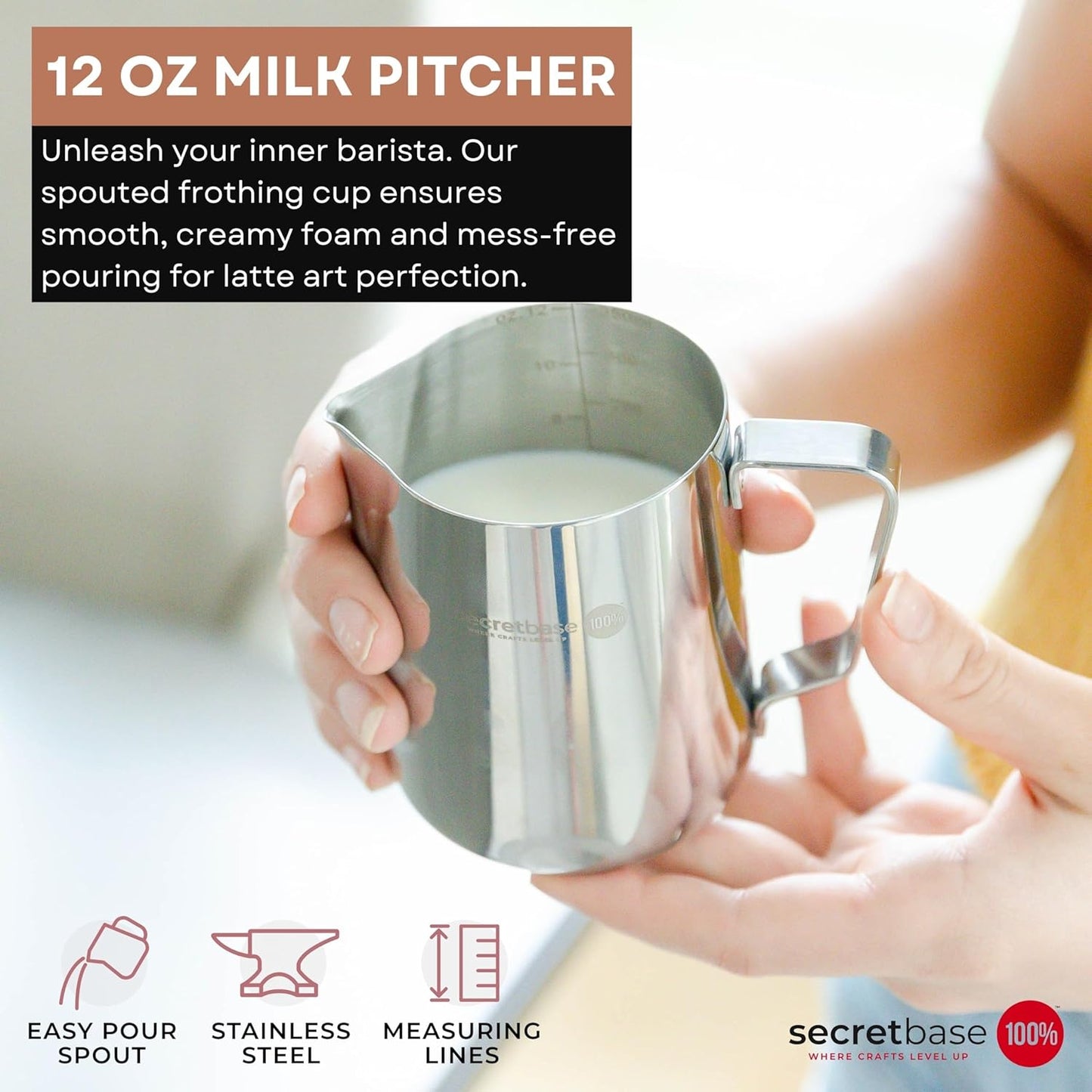 Secretbase Rechargeable Milk Frother Mixer, Pitcher and Charging Base - 3 Speed Handheld Foam Maker for Barista Style Coffee, Bulletproof Coffee, Keto Coffee and Matcha Latte