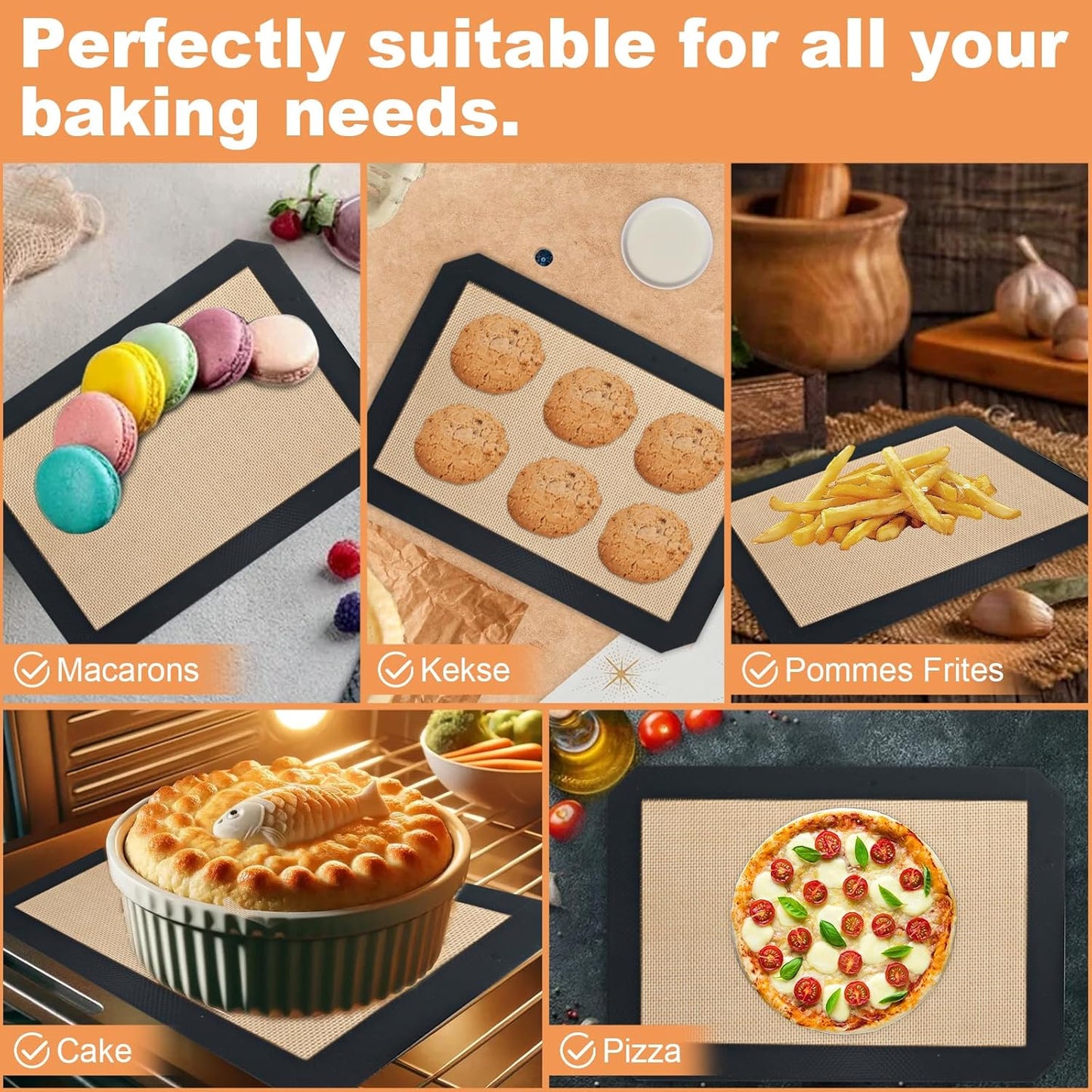 Silicone Baking Mat,Silicone Mat,2 Pack Reusable Non-Stick Baking Mat,Food Safe Silicone Mats for Baking, Oven Baking Sheet for Making Cookies, Macaroons, Bread,(11.8"L x 8.3"W)