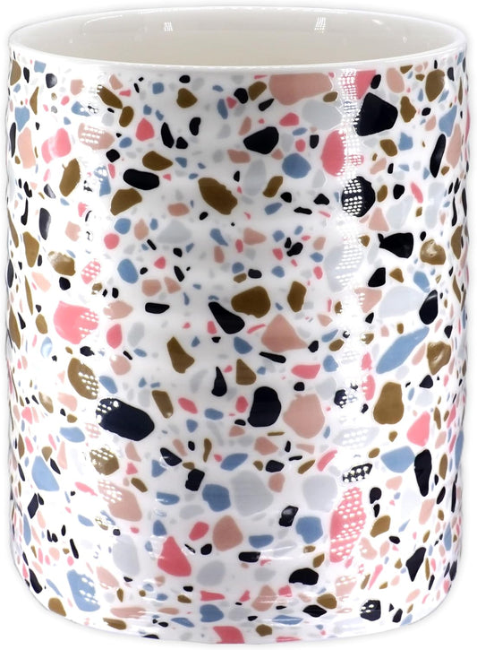 Kitchen Utensil Holder,7.2″Extra Large Stable Terrazzo Marble Pattern Ceramic Utensil Crock,Utensil Organizer for Countertop,Kitchen Decor,Utensil Holder for Housewarming,Wedding Gift Pink