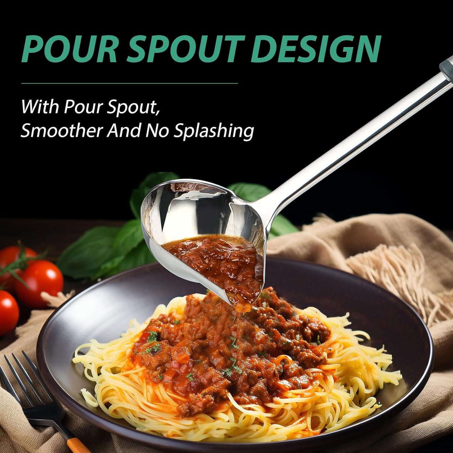 Gravy Ladle with Spout, Stainless Steel Large Ladles for Serving Sauce, Metal Ladle with Long Handle for Kitchen, Comfortable Grip, Durable Construction, Silver (4 oz)