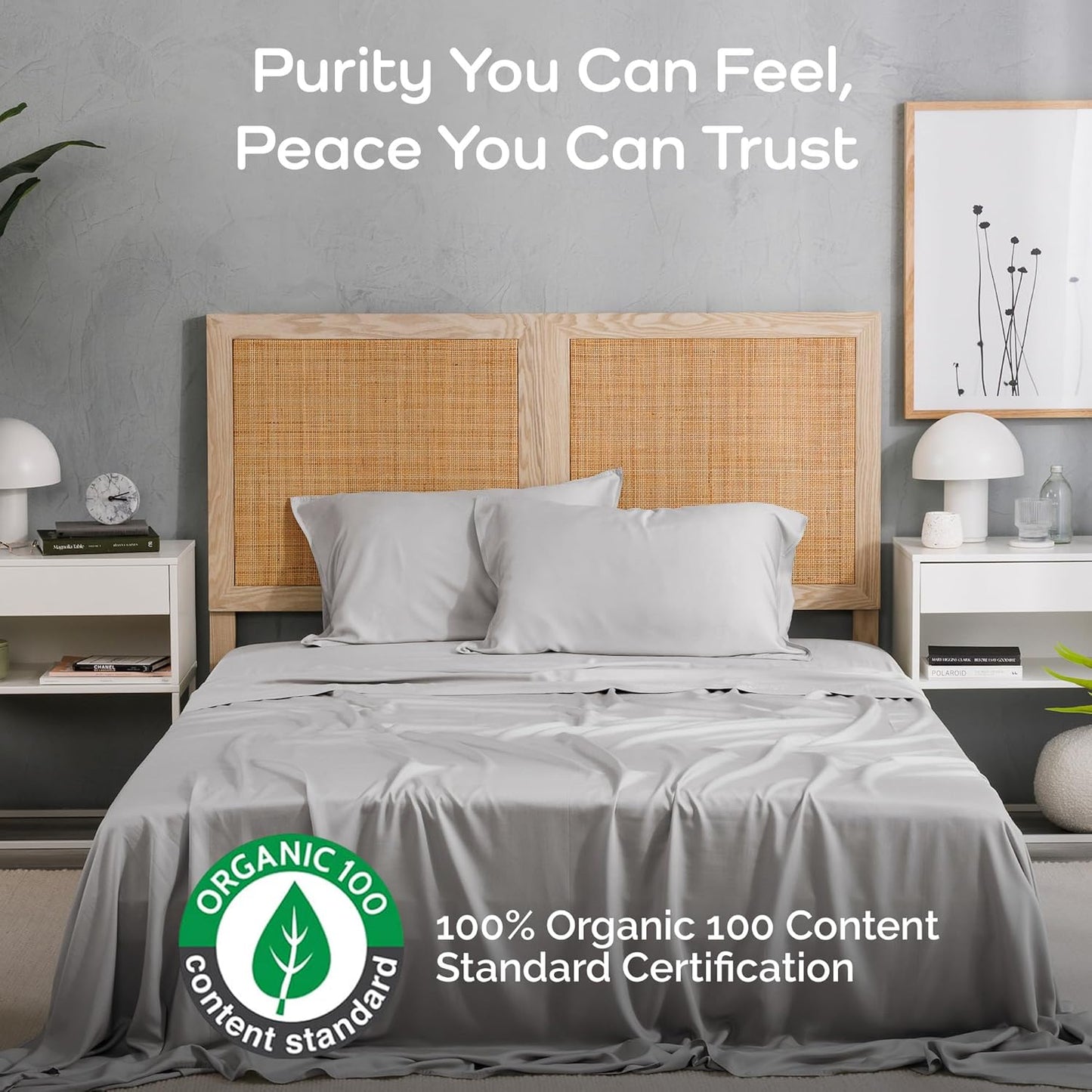 100% Viscose from Bamboo Sheets King Size, Super Soft Bedding Set, 4PC Cooling Sheets for Hot Sleepers, Vegan Silk Moisture Wicking, Organically Grown Bedsheet, Gray Mist - 76" x 80"