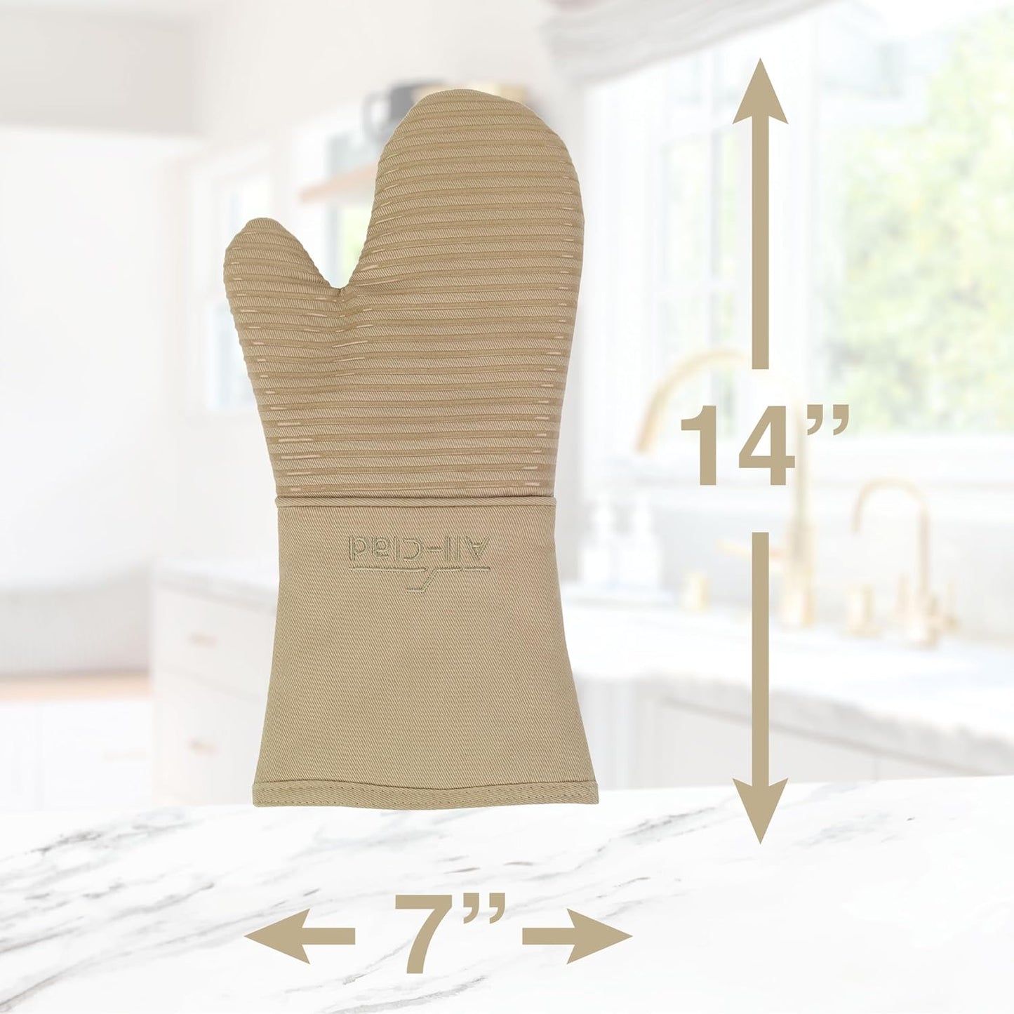 All-Clad Silicone Oven Mitts: Heat Resistant up to 500 Degrees - 100% Cotton & Silicone, 14"x7" Oven Mitt for Kitchen and Barbeque, 2-Pack, Cappuccino