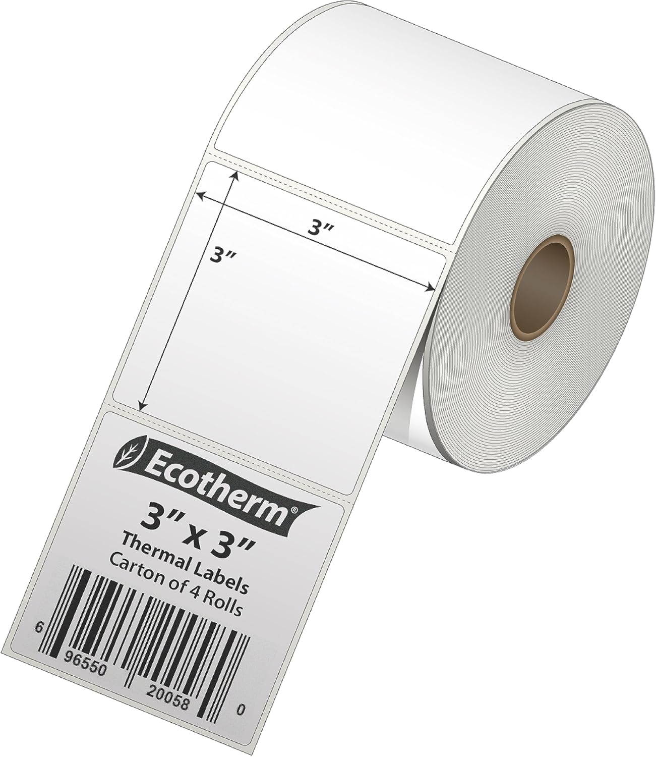 3" x 3" Thermal Labels | 4 Rolls | 2100 Labels | fits Zebra, Munbyn, Rollo, Godex, Arkscan, iDPRT, Offnova Thermal Label Printers and More | Blank White Adhesive Stickers by Ecotherm