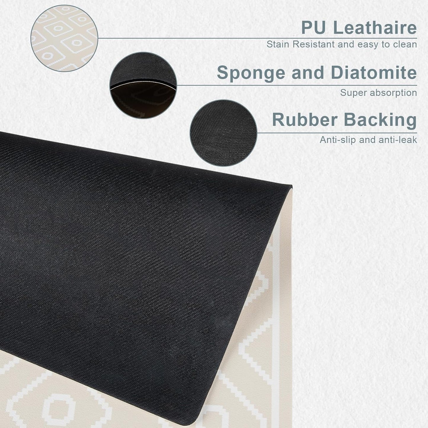 SUEH DESIGN Dish Drying Mat, Absorbent Coffee Mat 19.6 x 11.8 in Quick Dry Kitchen Drying Dish Drain Mat for Kitchen Counter Coffee Bar, Khaki