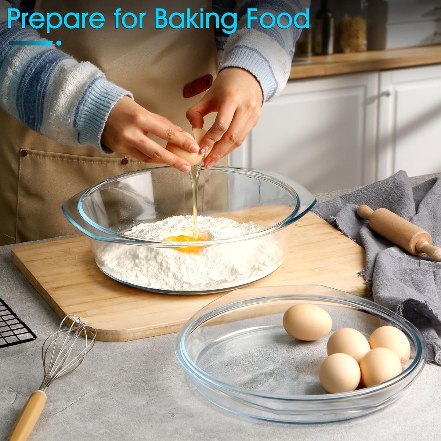 NUTRIUPS 3QT Round Glass Casserole Dish with Lid, Tempered Glass, 10inch Large Glass Microwave Bowls with Lid