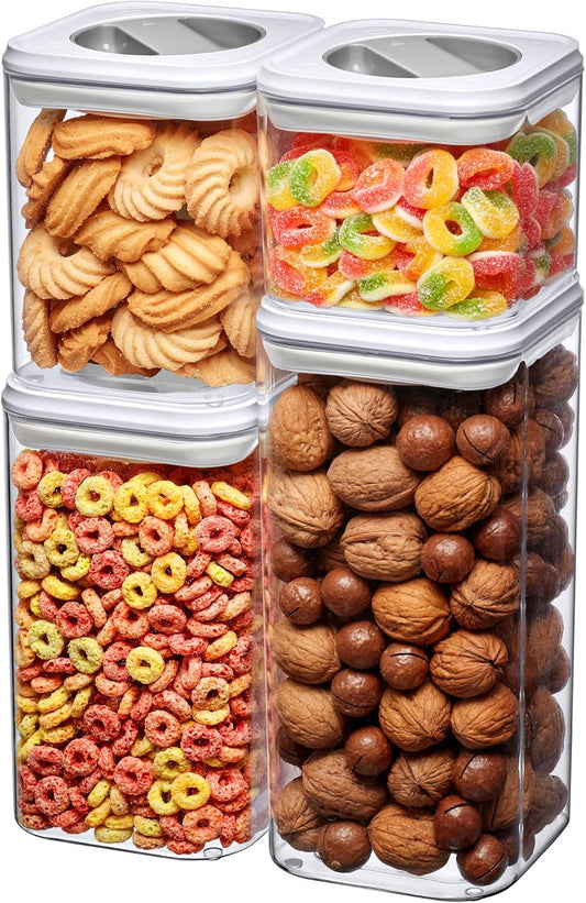 Amazing Abby - Carol - Acrylic Canister (4-Piece Set), 48/72/96/112-Ounce Capacity, Plastic Airtight Food Container, Stackable, BPA-Free, Shatter-Proof, Perfect for Home and Commercial Use