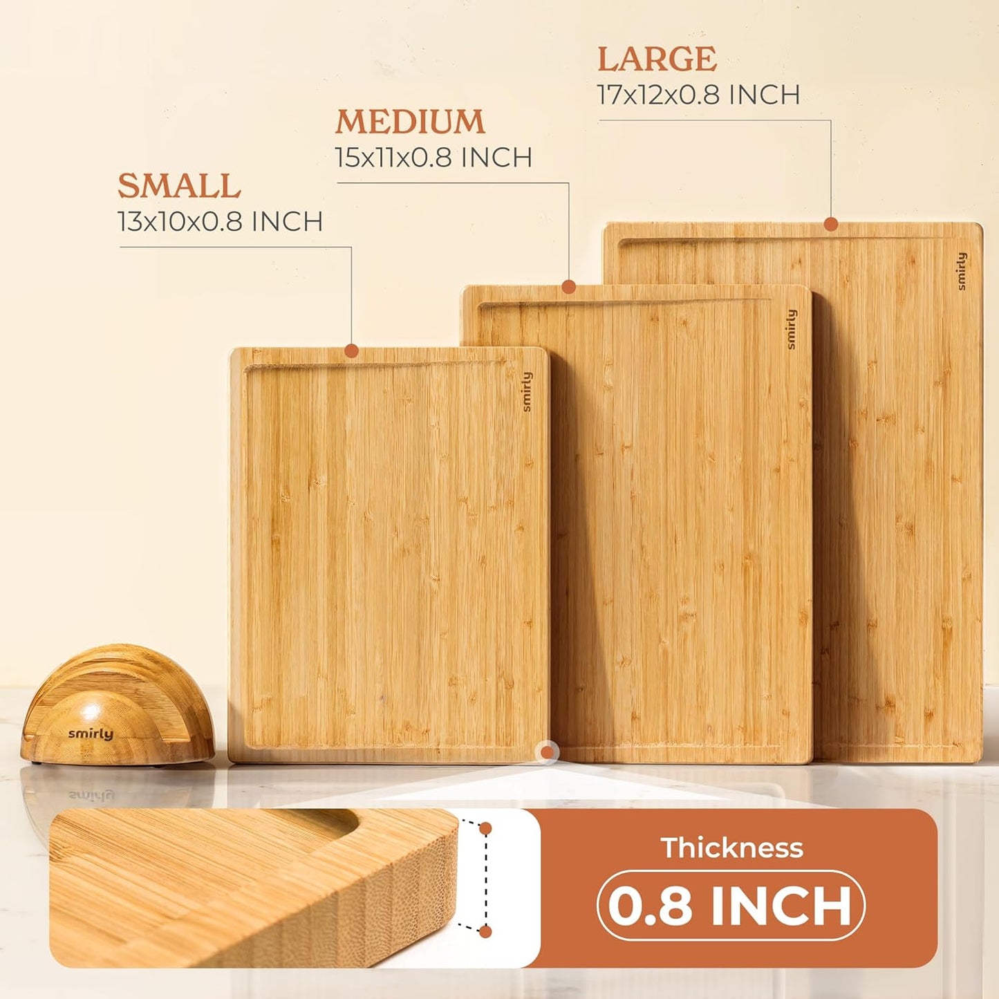 SMIRLY Wooden Cutting Boards For Kitchen Meal Prep & Serving - Bamboo Cutting Board Set with Holder, Charcuterie & Chopping Board, Wood Cutting Board Set, Kitchen Gadgets