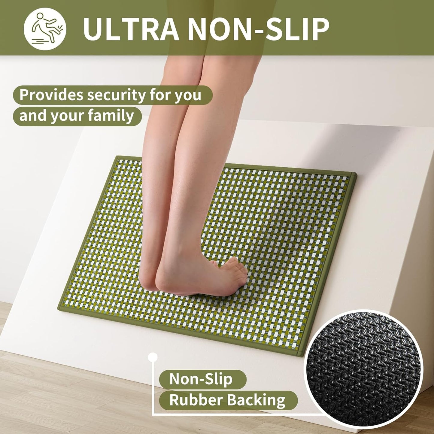 Large Kitchen Runner Rugs Long Kitchen Mat Non Slip Washable, Super Absorbent Soft Chenille Braided Kitchen Mats for Floor, Rubber Backing Kitchen Sink Standing Mat, Easy Clean, Green 36"x71"