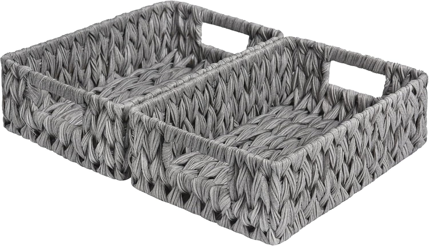 GRANNY SAYS Wicker Baskets for Storage, Waterproof Rattan Storage Baskets, Odorless Wicker Basket with Handles, Decorative Storage Containers, Gray Basket for Pantry Storage, 2-Pack
