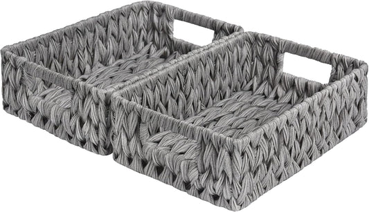 GRANNY SAYS Wicker Baskets for Storage, Waterproof Rattan Storage Baskets, Odorless Wicker Basket with Handles, Decorative Storage Containers, Gray Basket for Pantry Storage, 2-Pack
