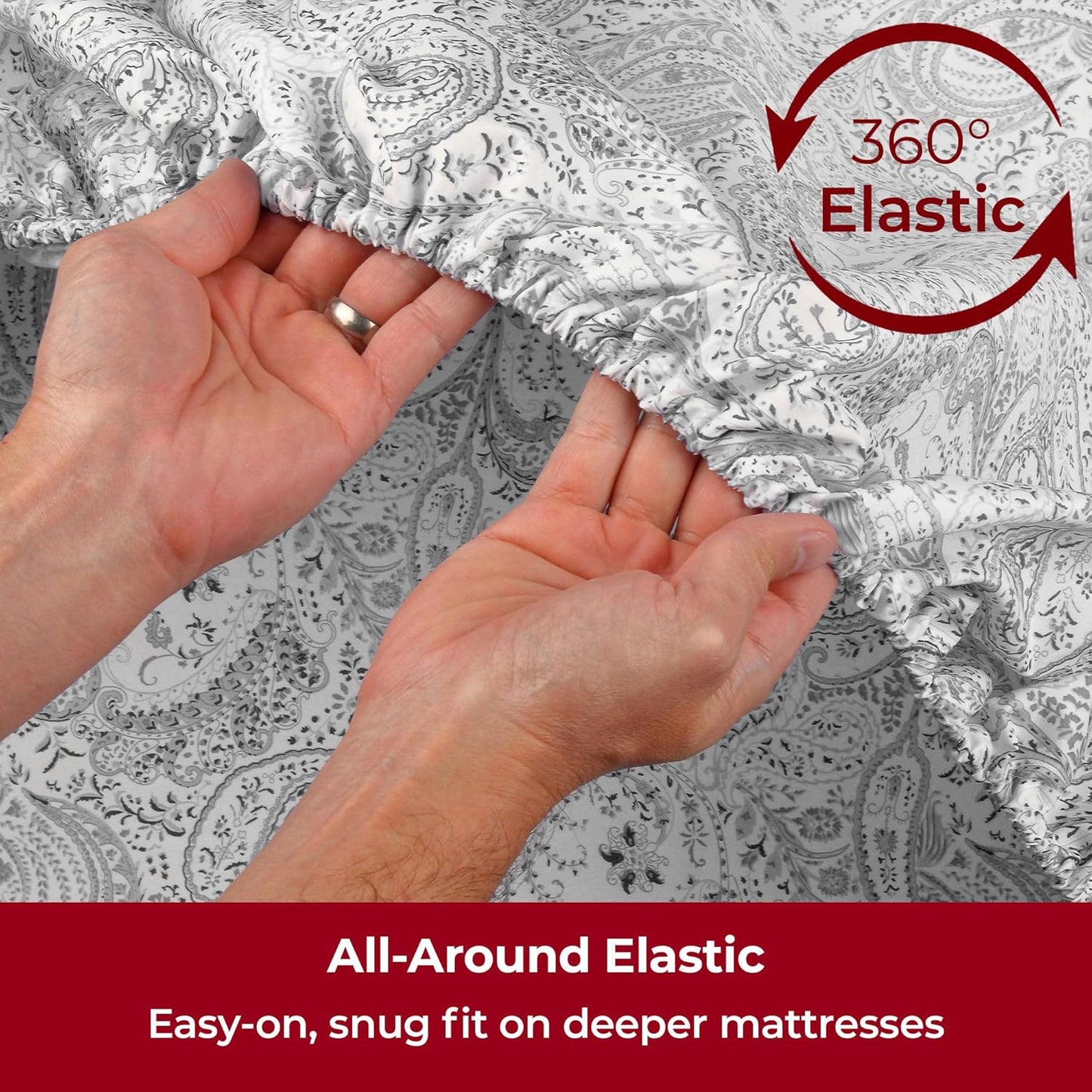 Mellanni Extra Deep Twin Sheets - 3 PC Iconic Collection Bedding - Hotel Luxury, Ultra Soft, Cooling Bed Sheets - Wrinkle, Fade, Stain Resistant (Twin, Paisley Gray)